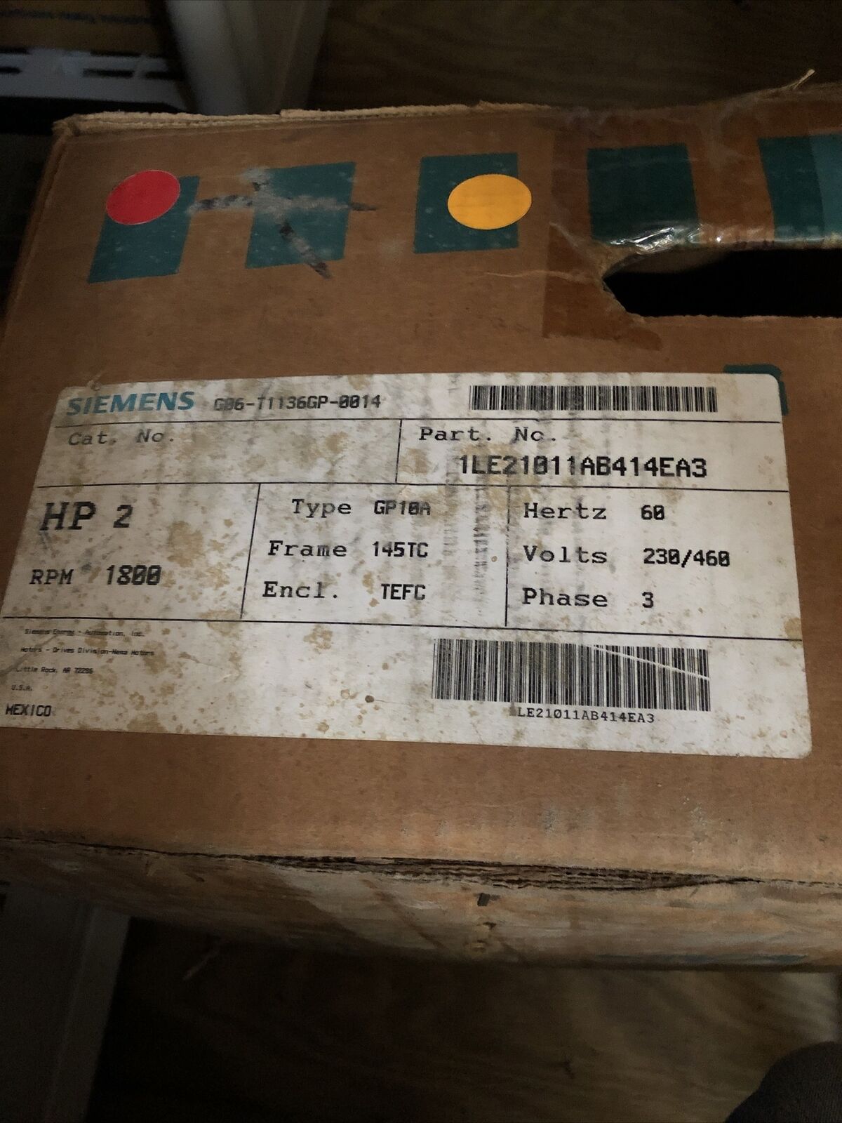 New Siemens 1Le21011ab414ea3 Siemens Building Tech. Motor 2Hp 3Ph Gp10a,Dc