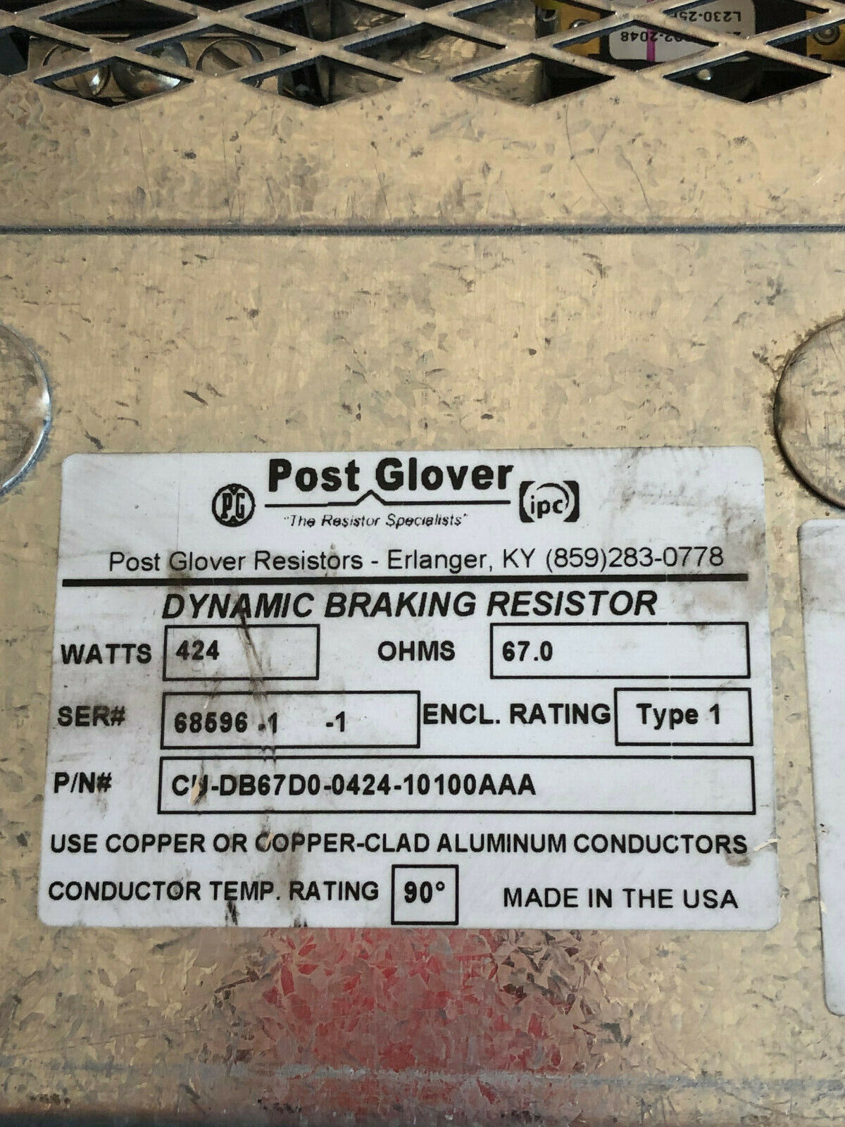 Post Glover Cu-Db67d0-0424-10100Aaa Dynamic Breaking Resistor,Cu-Db67d0-0424,Fg