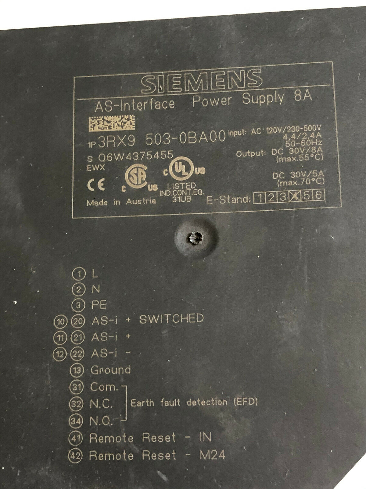 Siemens 3Rx9 503-0Ba00,63801,As-Interface,8A Power Supply,3Rx9 503-Obaoo,Co