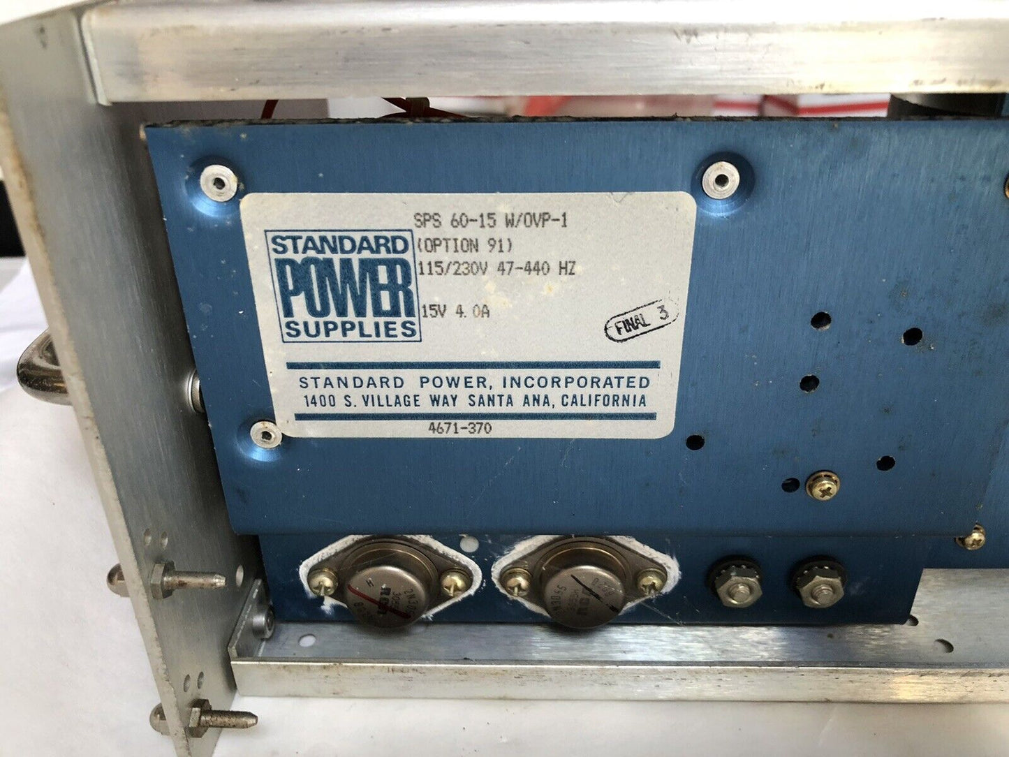 Esi 83562 +/-15V Power Supply W/2 Sps-60-15 W/Ovp-1, 15V, 4.0A,Dk