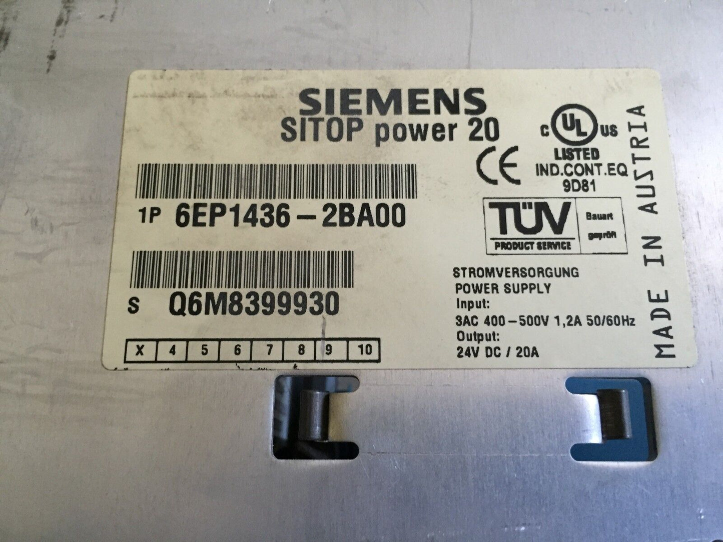 Siemens 6Ep1436-2Ba00,Sitop 20 Power Supply 20A,24Vdc W/O Front Case,Td