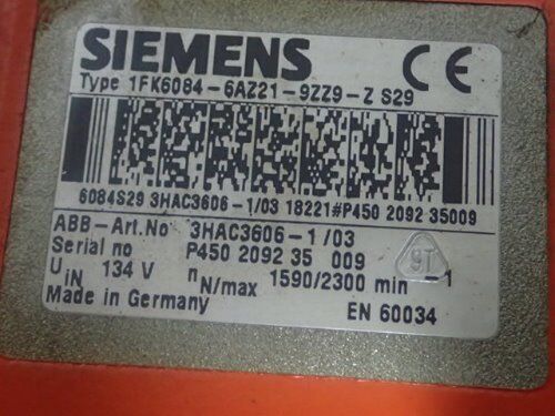 Abb 3Hac3606-1/03 Servo Motor,Siemens 1Fk6084-6Az21-9Zz9-Z S29,Bg