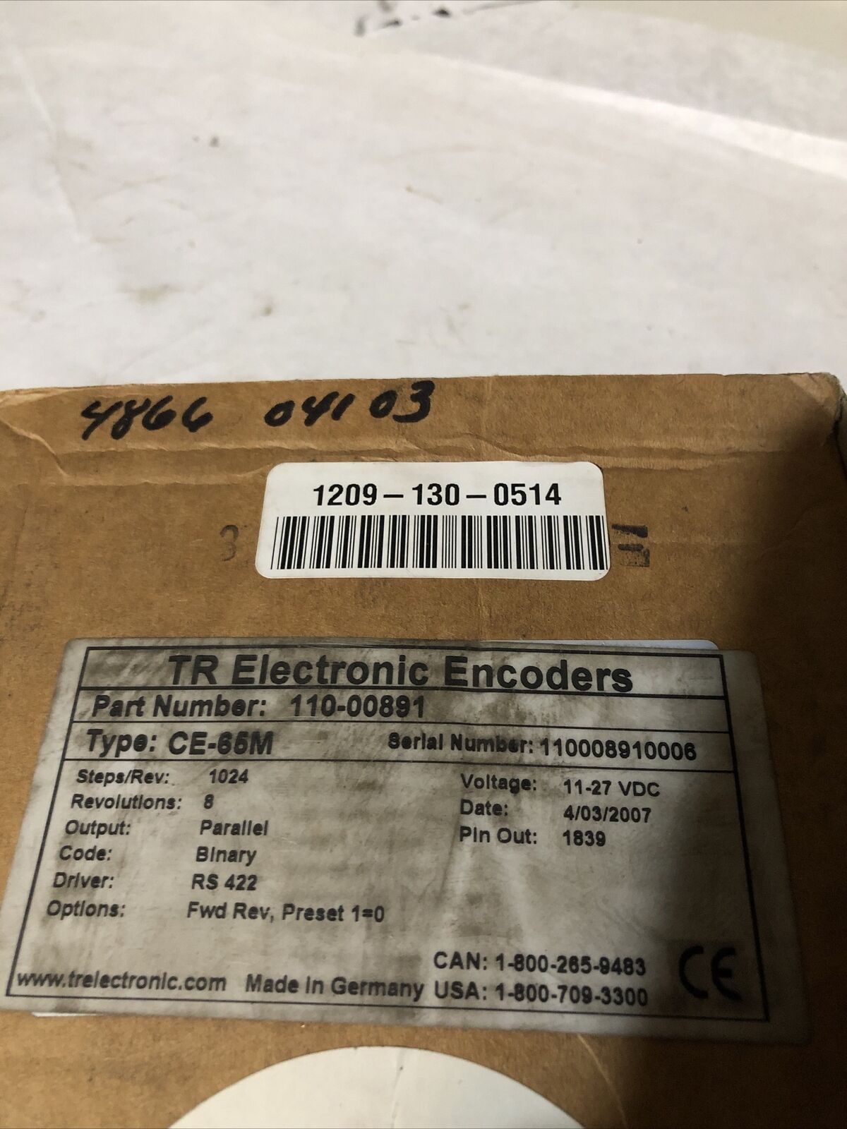 New Tr Electronic 110-00891 Encoder, 11-27 Vdc ,Ce-65M,Bk