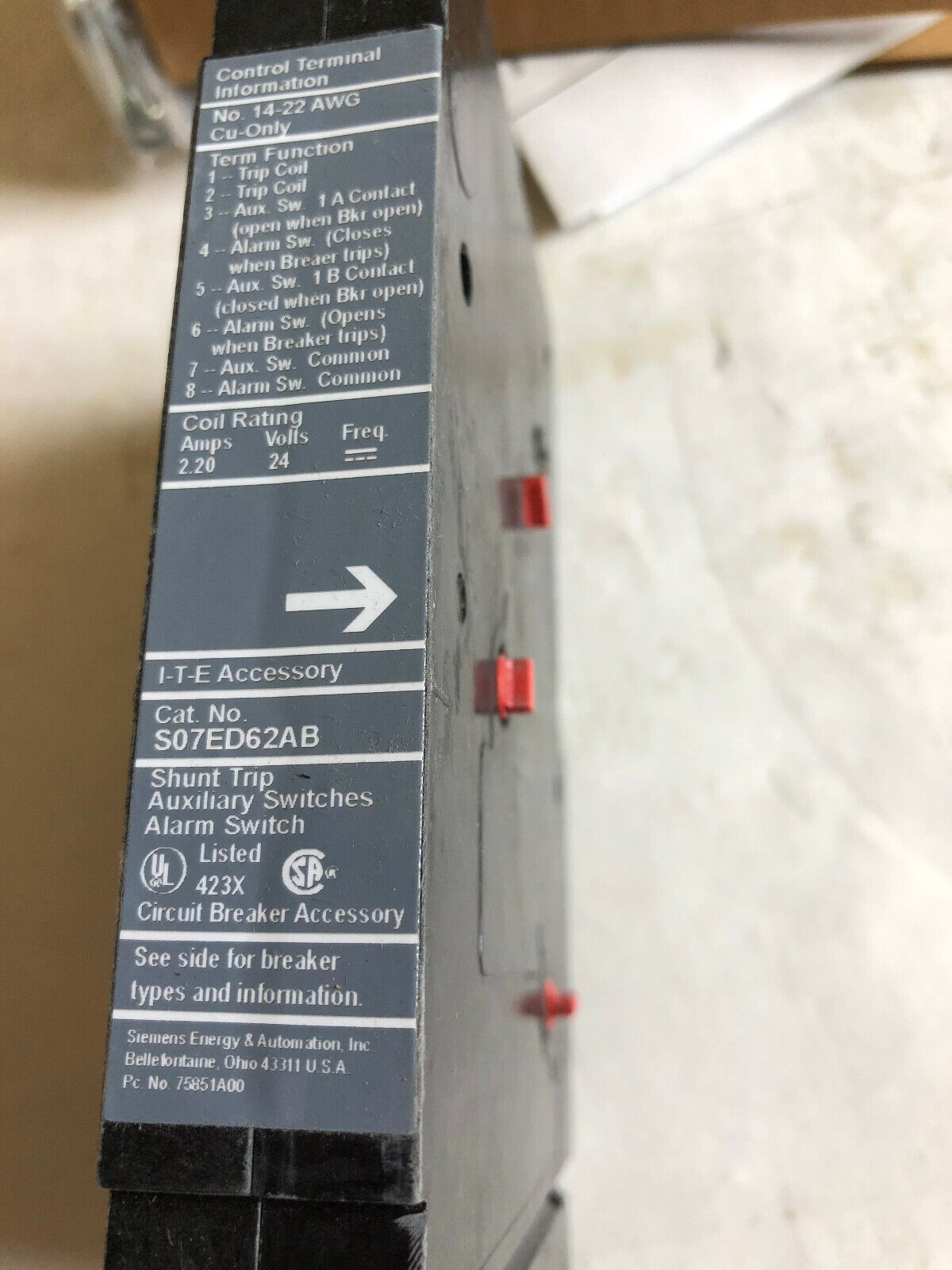 New Siemens S07ed62ab,Ite 14-22 Awg Circuit Breaker,Db
