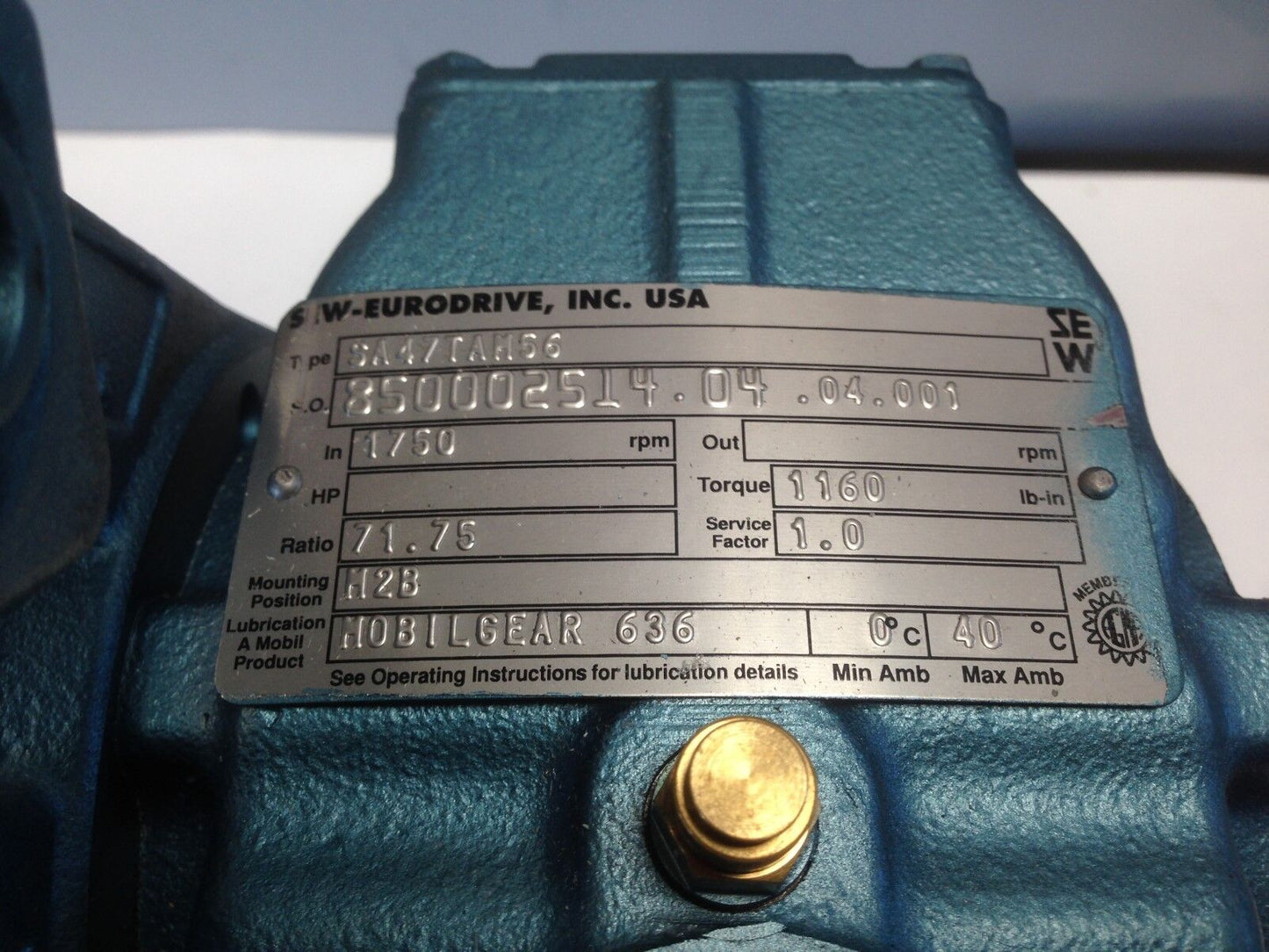 New Sew Eurodrive Sa47tam56,8500014.04 Gear Reducer, Ratio 71.75, Rpm 1750,Ta