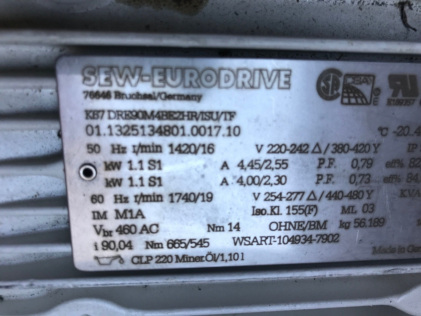Sew Eurodrive K67dre90m4be2hr/Isu/Tf Ac Motor 3Ph 01.1325134801.0017.10,Fan,Ar