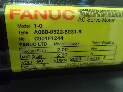 Fanuc A06b-0522-B031-R,Fanuc 1-0 Ac Servo Motor,90V,2000Rpm,Repaired,Bx