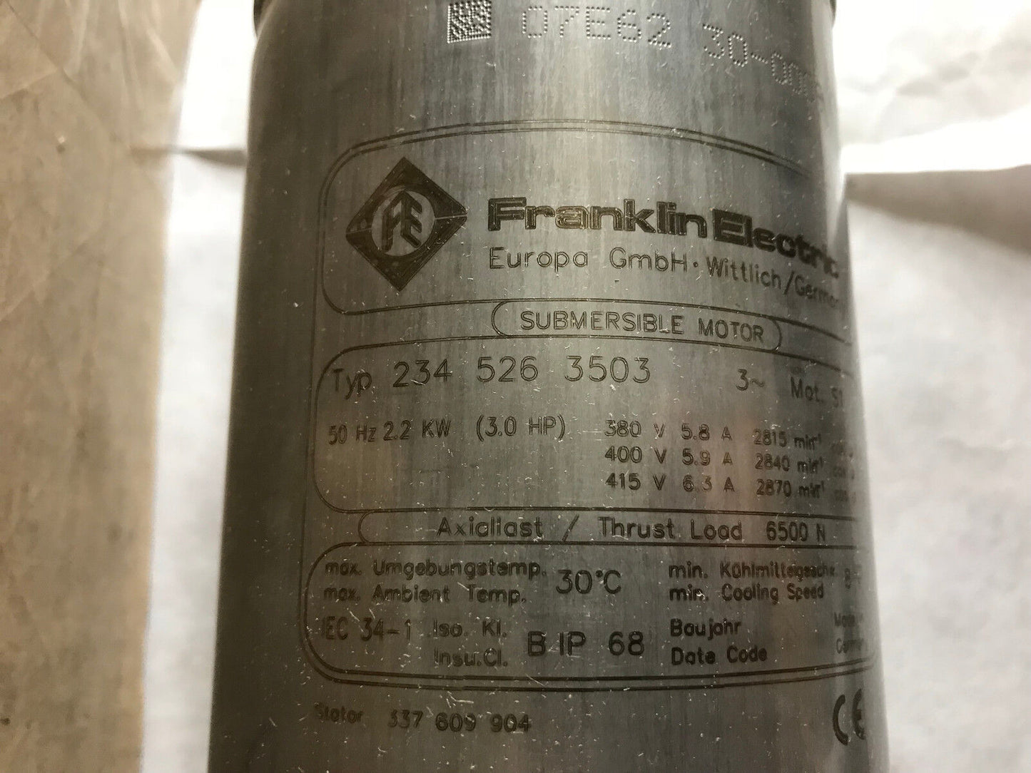 Franklin Electric 2345263503,07E62 30-0009, 4" Submersible Pump 316Ss, 6500N,Aj