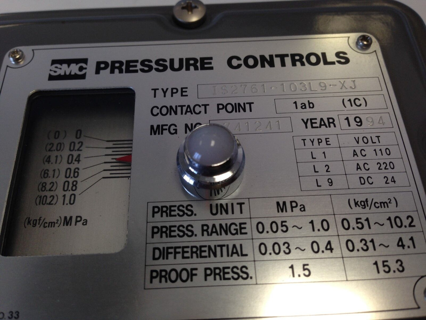 New Smc Is2761-103L9-Xj Pressure Switch, Range: 0.05-1.0 M Pa,Bu