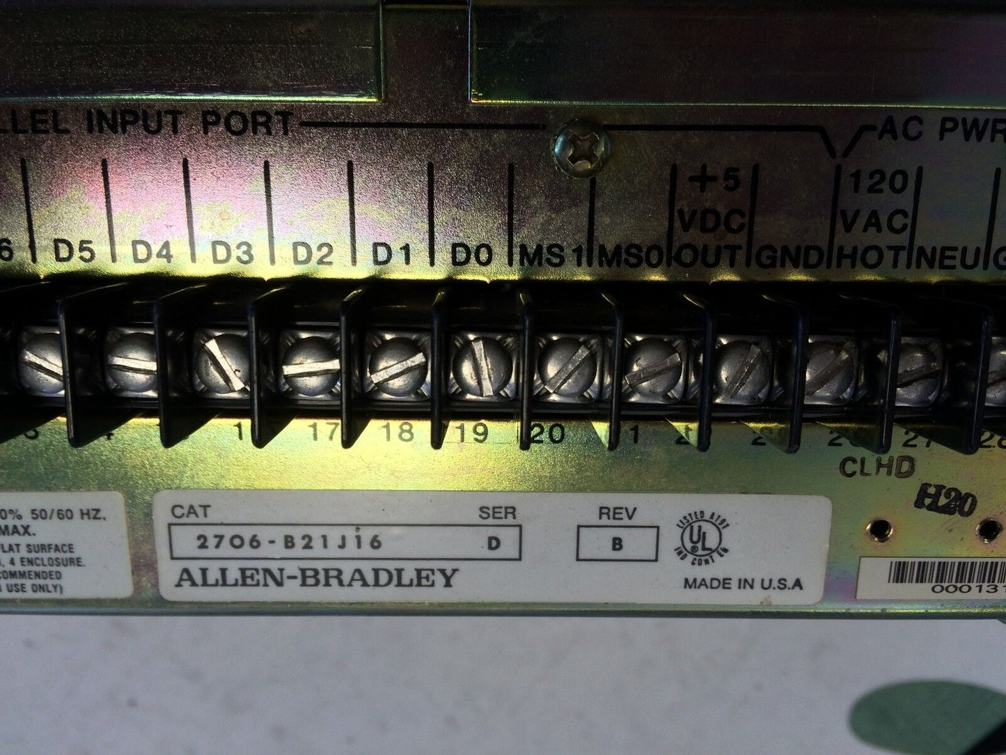 Allen Bradley 2706-B21j16,Dl20,Ol20 Operator Interface Message Display Inview,Ei