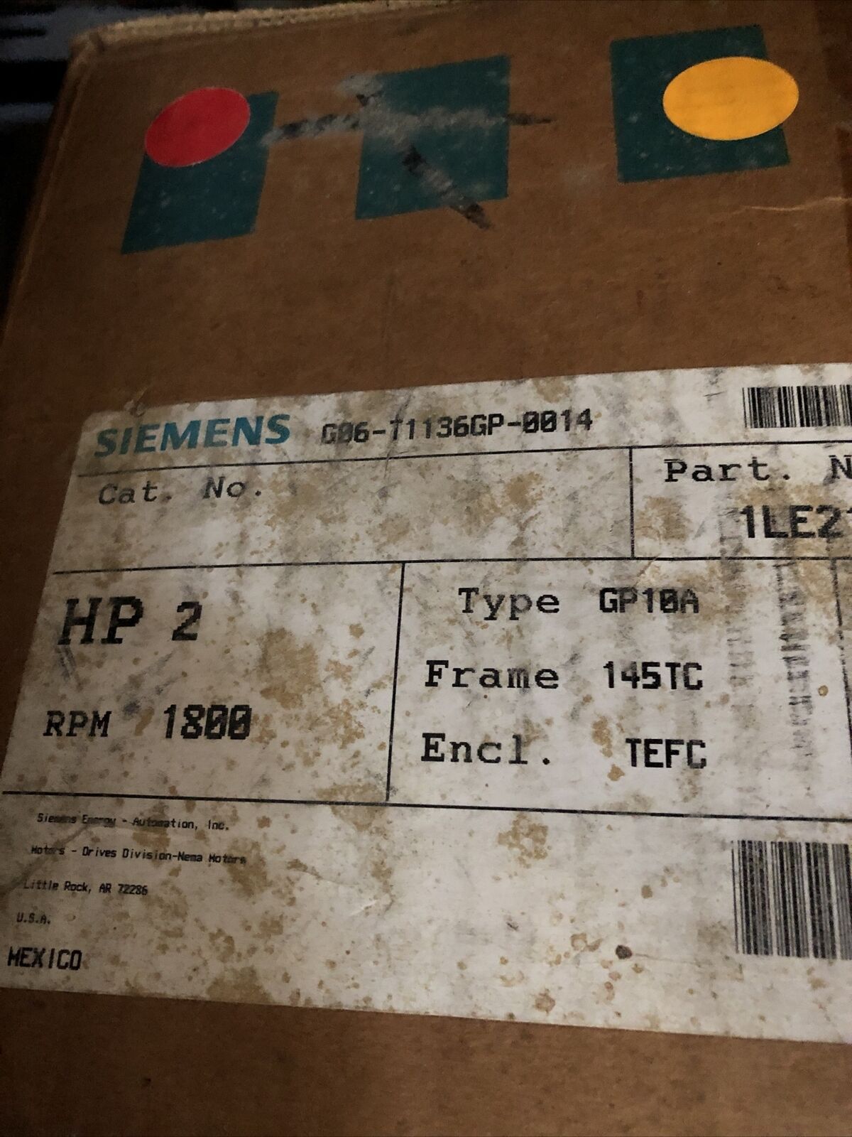 New Siemens 1Le21011ab414ea3 Siemens Building Tech. Motor 2Hp 3Ph Gp10a,Dc