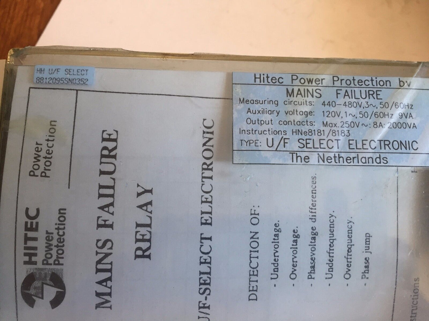 Hitec Holec 6989005B1,Uselect Hh U/F Select Mains Failure Relay 81822,8812095,Cv