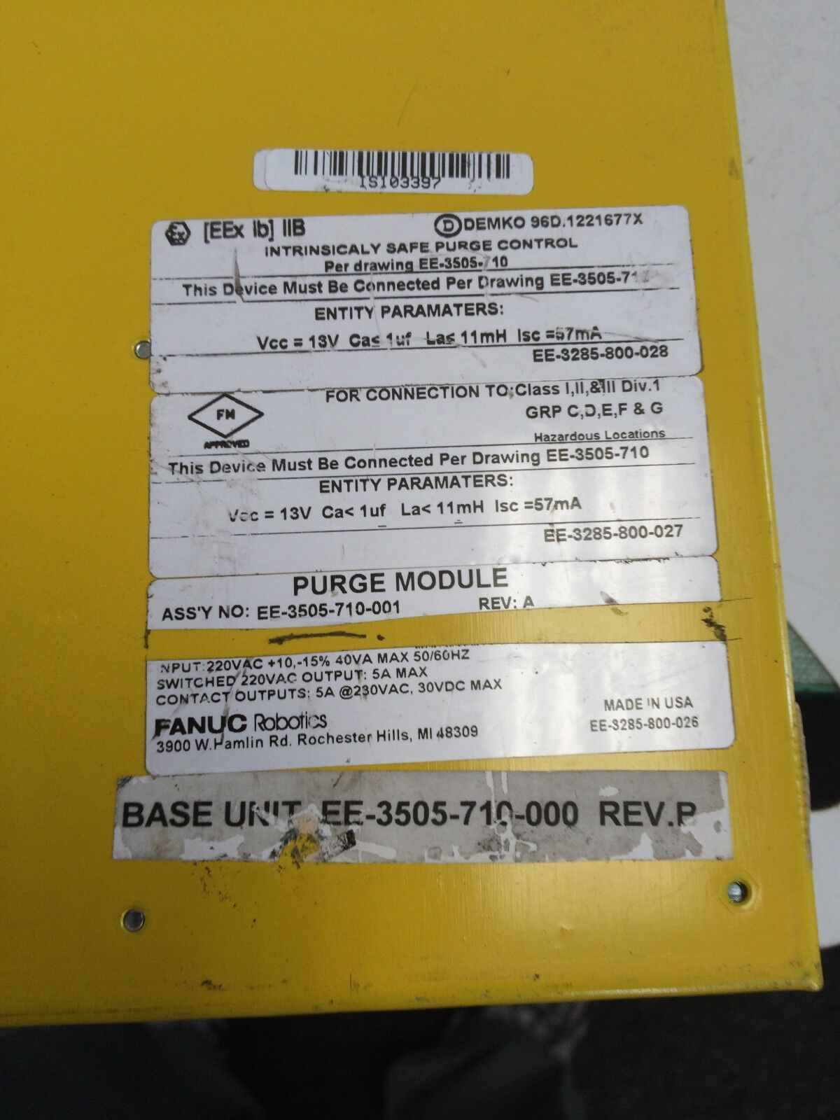 Fanuc Ee-3505-710-001 Robiotics A05b-2406-C120 Purge Module,Ee-3285-800-028,Cf