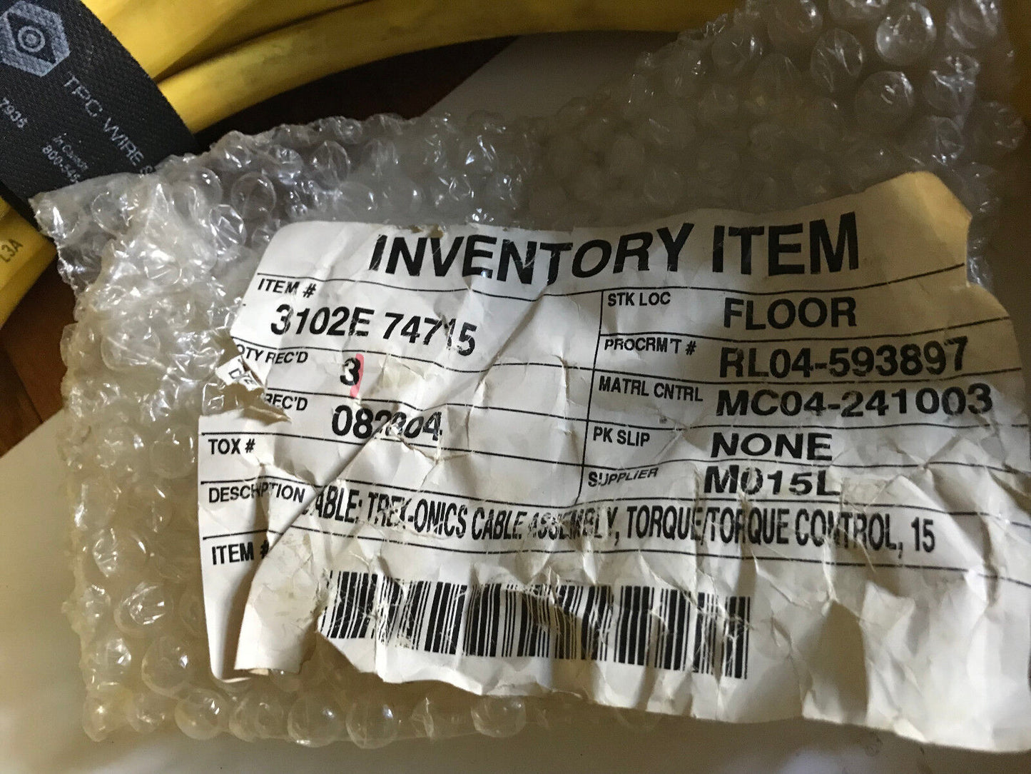 New Trex-Onics 3102E74715 Nutrunner Cable Tpc Wire #Ww74715,Torque 15,Em