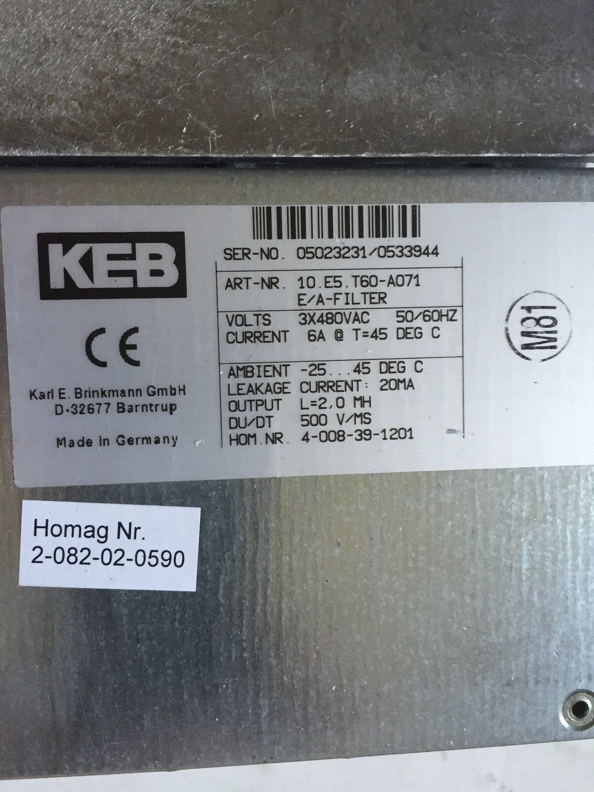 Keb 07.F5.Cbb-Yaoo,10.E5.T60-A071 Combivert 07.F5.Cbb-Ya00 Inverter,3Ph,Tj