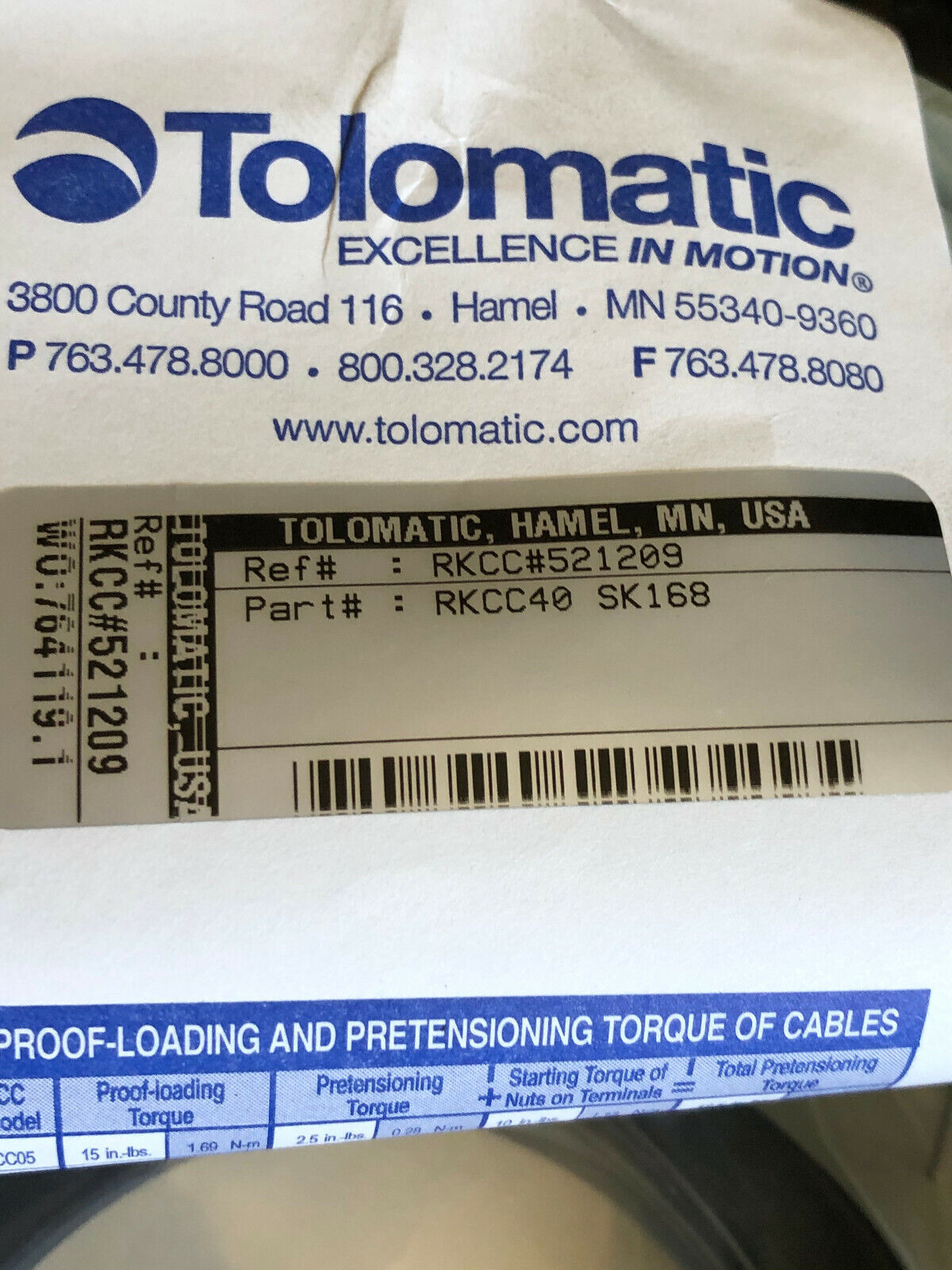 New Tolomatic Rkcc40 Sk168 Servo/ Encoder Cable,Cg