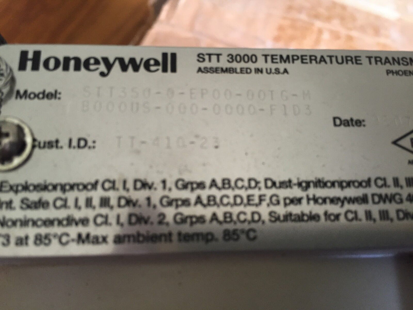 Honeywell Stt350-0-Ep00-00Tg-M,B000us-F103,Stt3000 Transmitter Temperature,Ba
