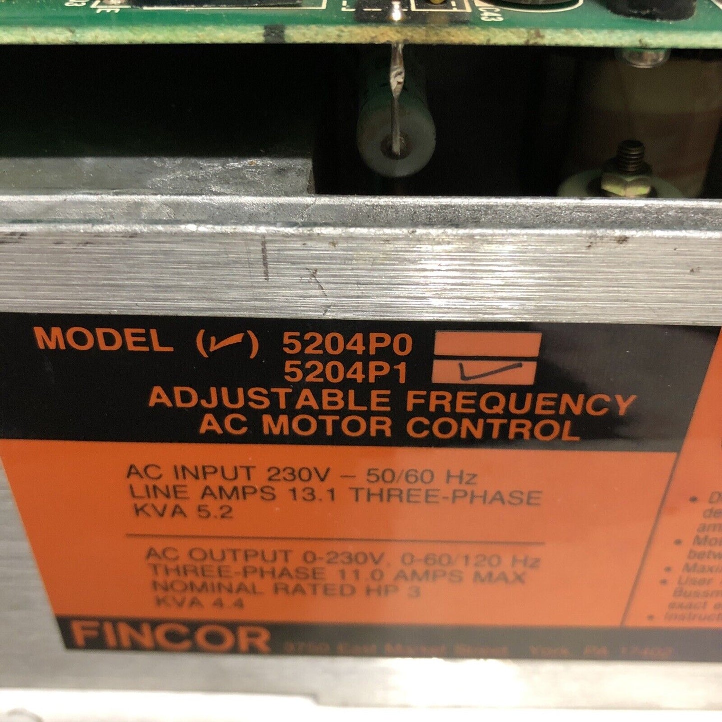 Fincor 5204P1 Ac Drive,230 Vac,3 Hp,11 Amp 3Phase Vi-L Logic,Bd