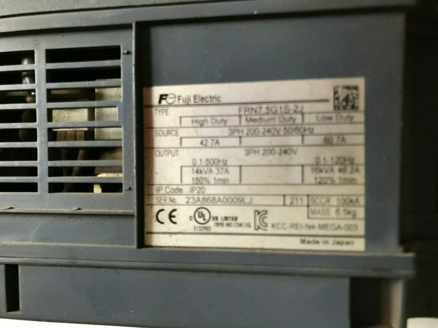 Fuji Electric Frn7.5G1s-2J Frenic-Mega Drive,Output=200-240V 46.2A,Sk