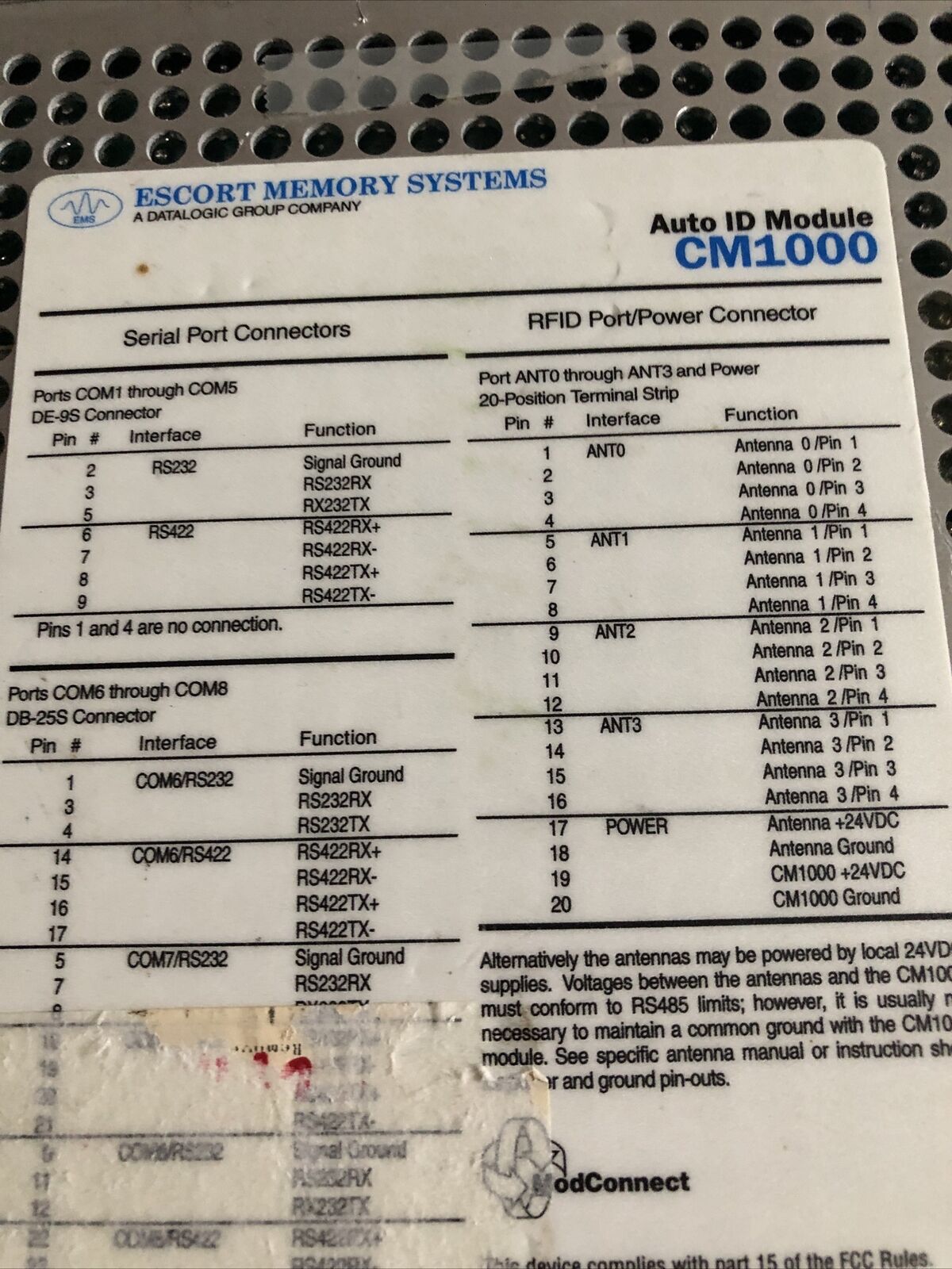 Escort Cm1000 Memory Systems Cm1000,Used Auto Id Module Cm1000,Ae,Fb