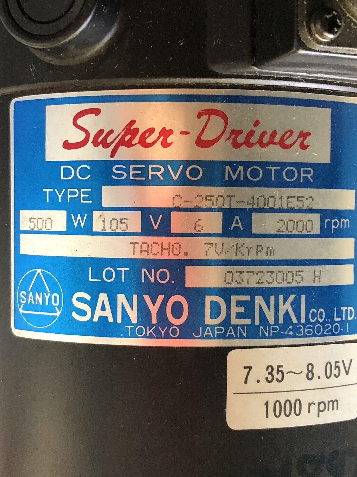 New Sanyo Denki C-250T-4001 E52 Super-Driver Dc Motor,2000Rpm,6A,105V,500W,Tg