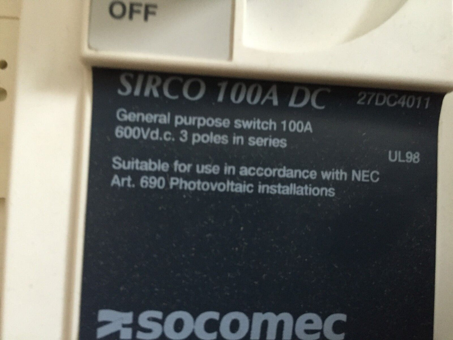 Socomec 210666 Sirco 100A Dc,27Dc4011 Dc 4X100a,Sirco Dc 4X100a Switch,210666,Fi