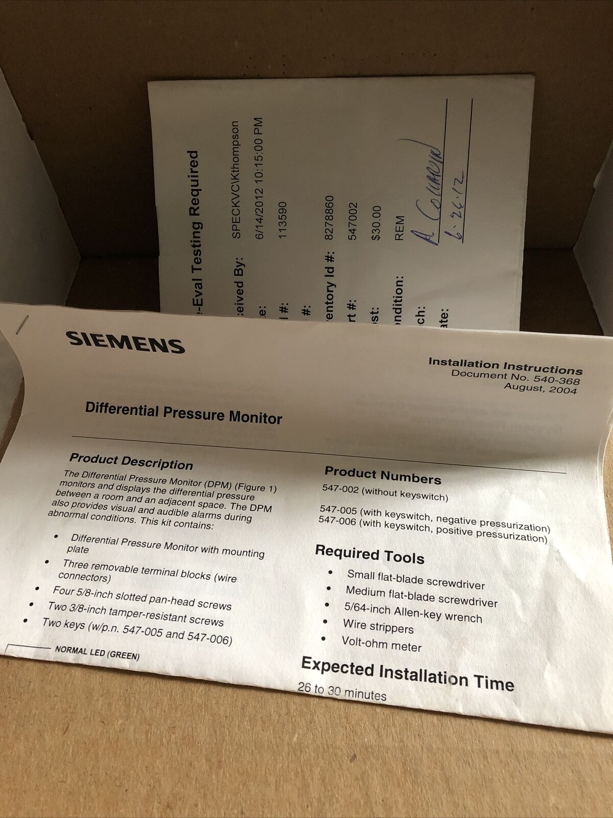 Siemens 547-001,547,570-210-005,E9540-6339 Pressure Monitor 18-28Vac 547002,Ee