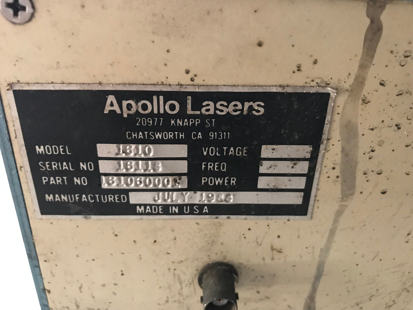 Apollo Lasers 1610 Power Supply/ Regulator,Sc
