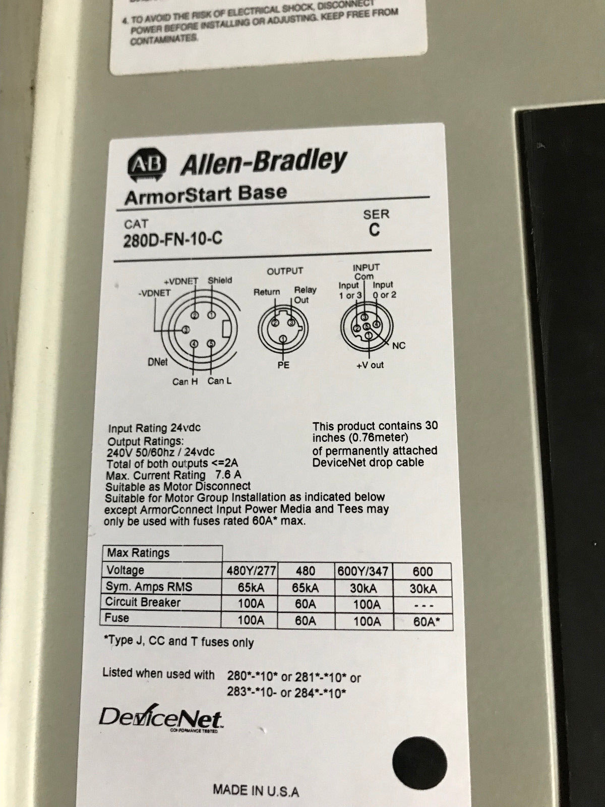 Allen Bradley 280D-F12z-10A-Crw Armorstart Control Module 280D-Fn-10-C Base,Sm