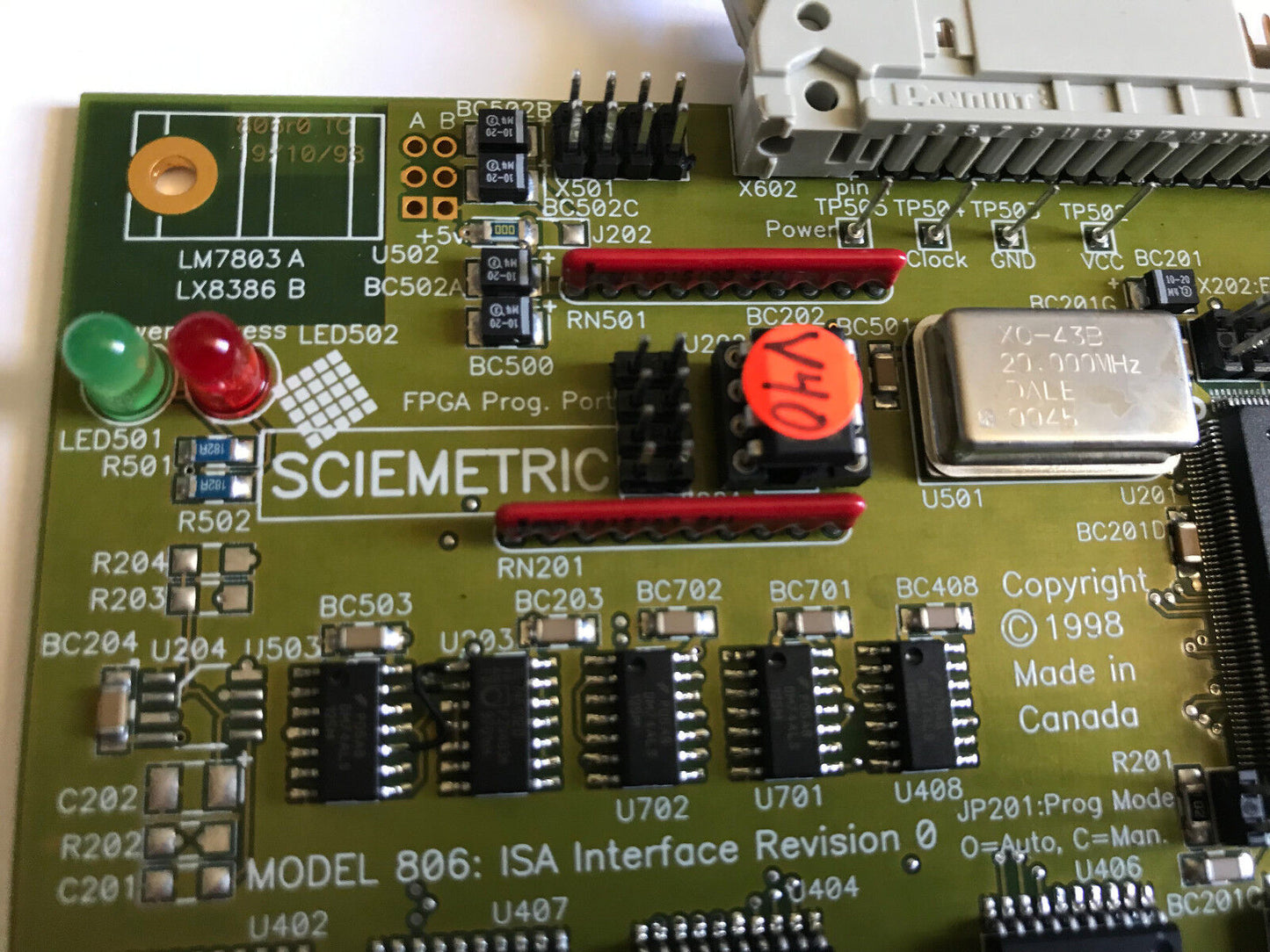 Sciemetric 806,Model 806 062-806 Board Jp501 I/O 280/200 Jp502 Isa Interface,Sa