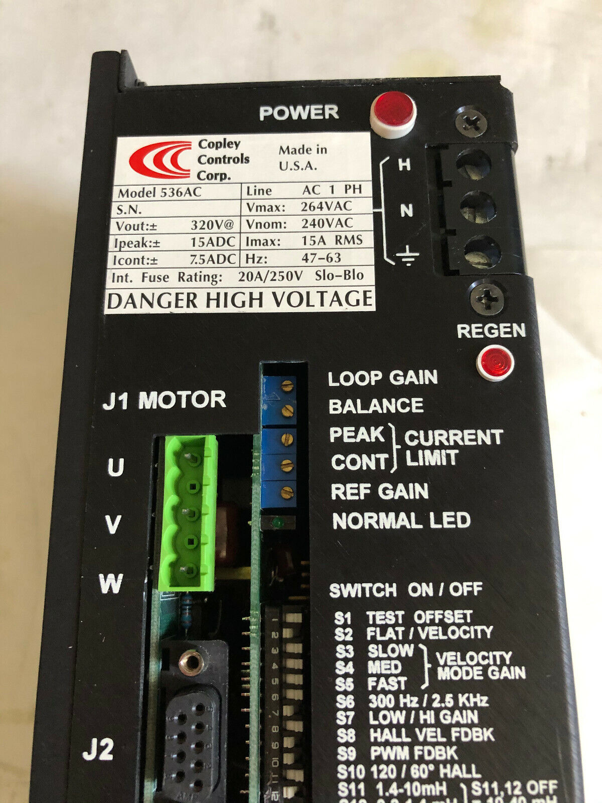 Copley Controls 536Ac Servo Drive/Amplifier 240Vac 1Ph,15A Rms 47-63,Ap