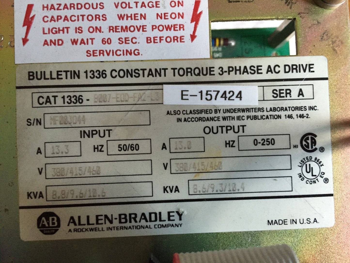 Allen Bradley 1336-B007-E00-Fa2-L3 Ac Drive,E-157424,1336-B007-Edd-Fa2-L3,,Bc
