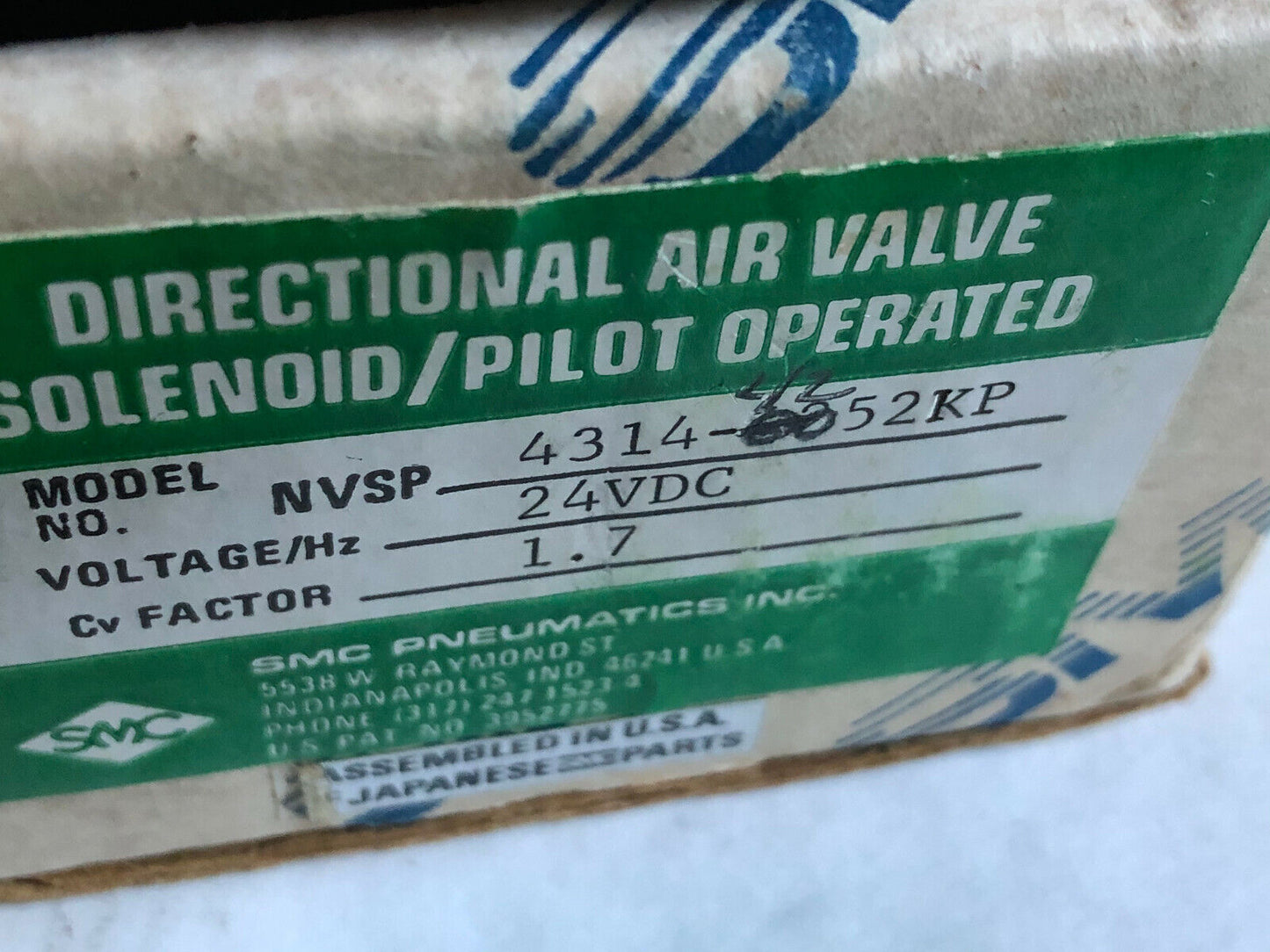New Smc Nvsp 4314-0052Kp Valve Sol/Pilot24vdc - ( P =Din-Plug Type Wiring) ,Tn