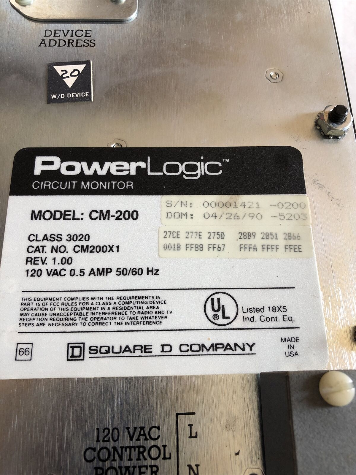 New Square-D Cm-200,Cm-200X1 Schneider Power Logic Circuit Monitor 3020Cm200,Bz