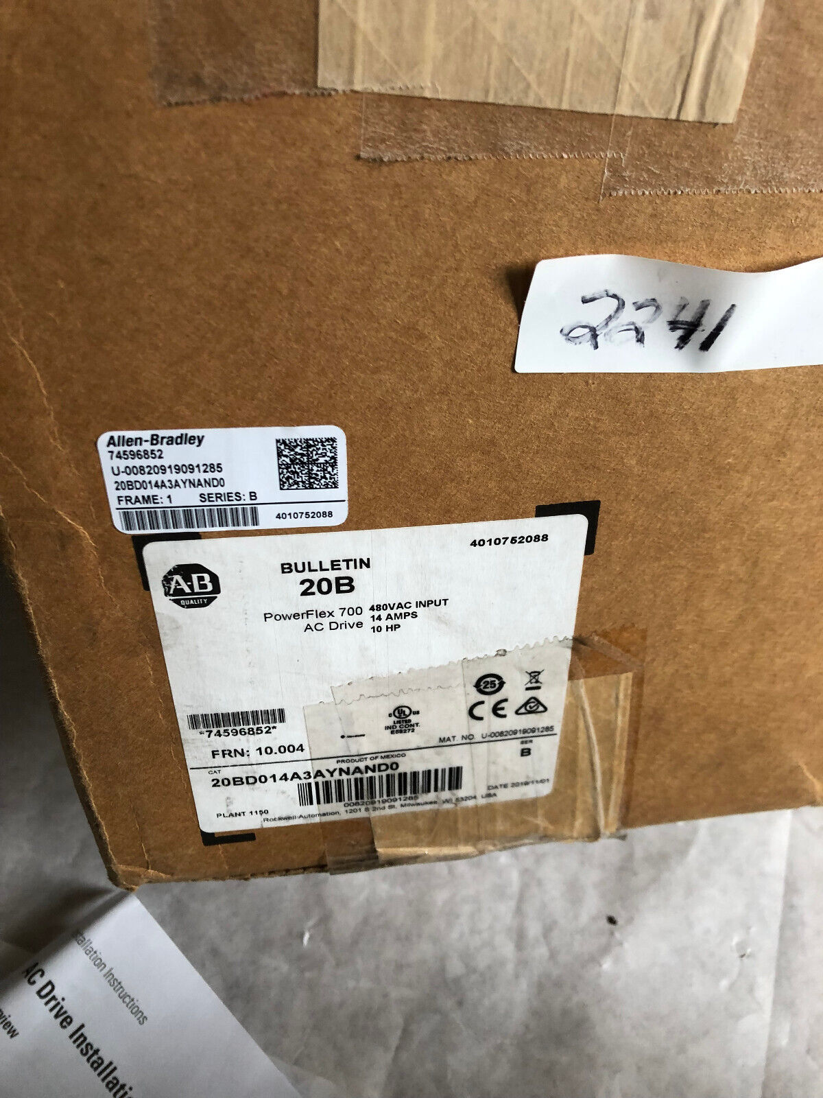 New Allen Bradley 20Bd014a3aynand0 /B Powerflex 700 Ac Drive 480V 14Amps,10Hp,Ay