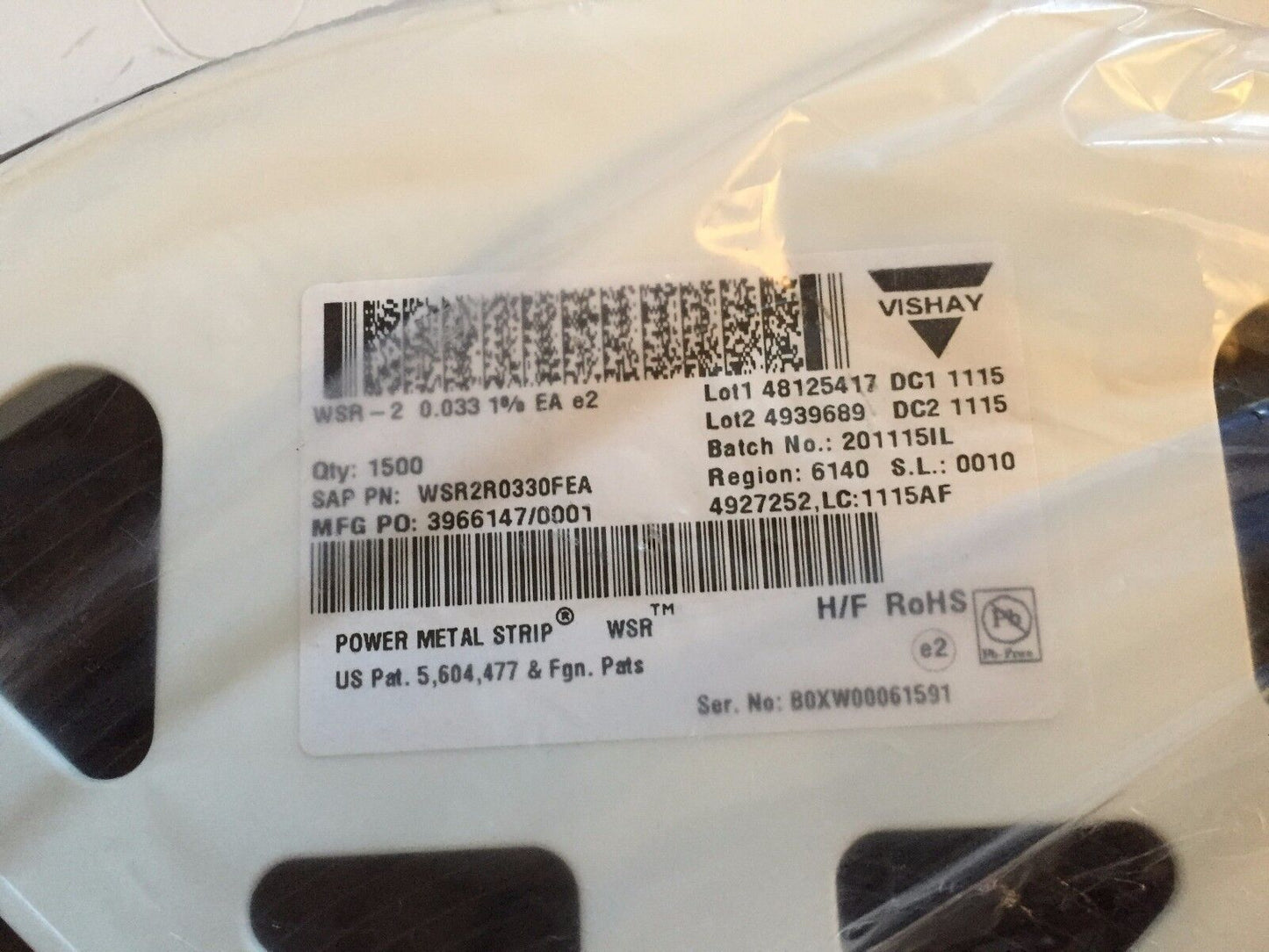 New Lot 1,250 Vishay Wsr2r0330fea Resistor Wirewound, 0.033 Ohm, 2W,Eg
