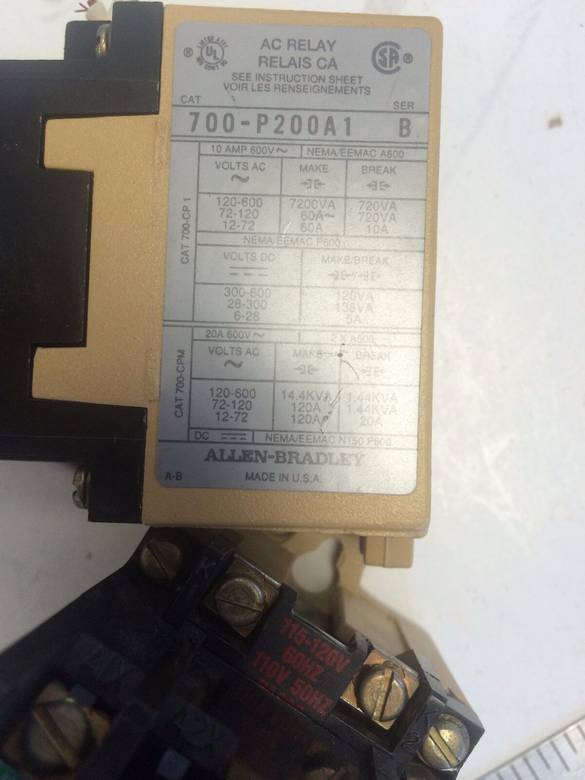 Allen-Bradley 700-P200a1 Series B Ac Relay 120V Coil ,Type P,Cs