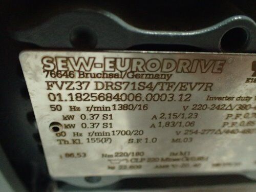 Sew Eurodrive Fvz37 Drs71s4 Motor 0.37Kw,Fvz37 Drs71s4/Tf/Ev7r Motor,Ck