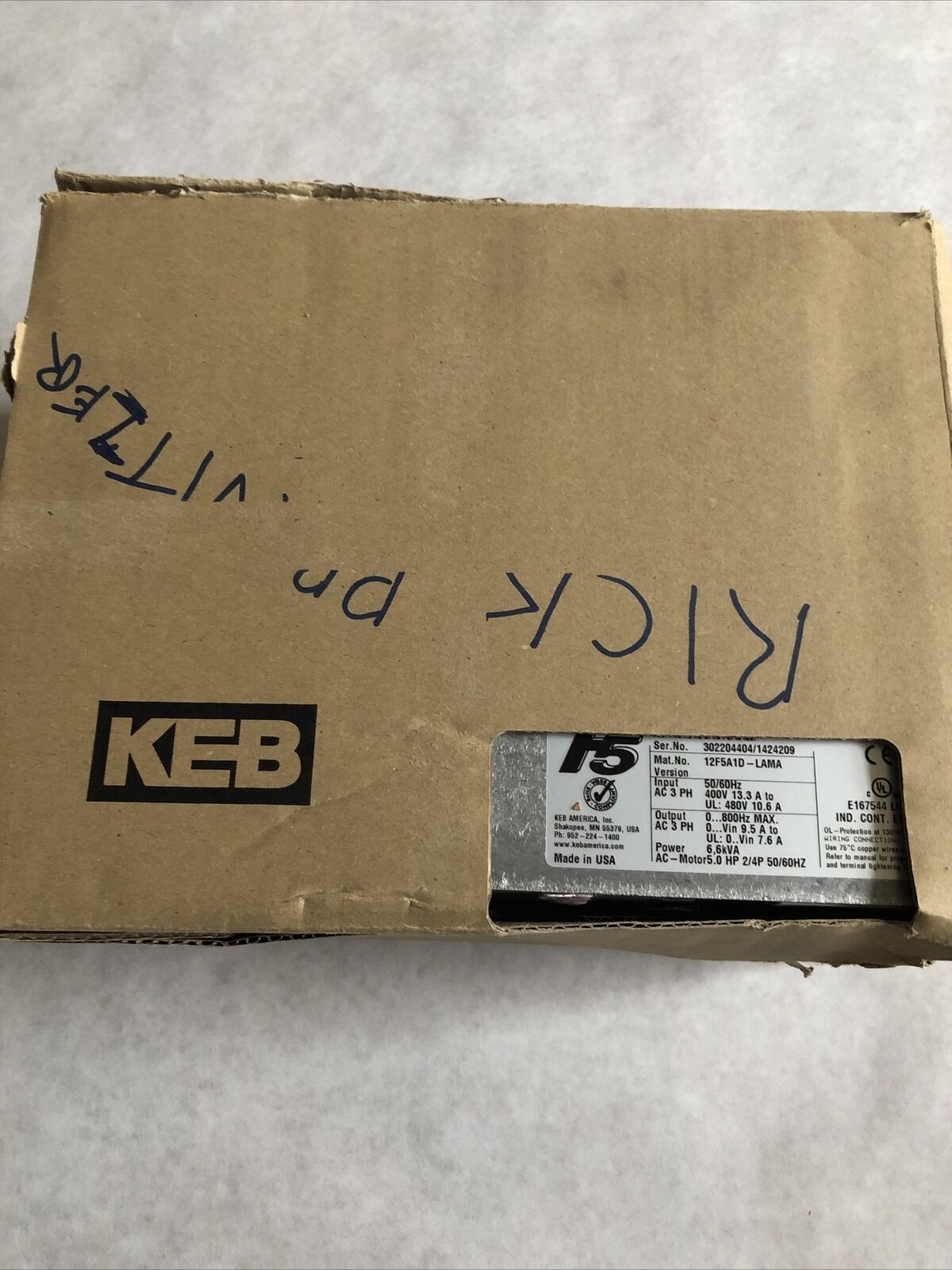 New Keb 12F5a1d-Lama Combivert F5 Drive Power 6,6Kva Ac 5.0Hp 2/4P,Dg