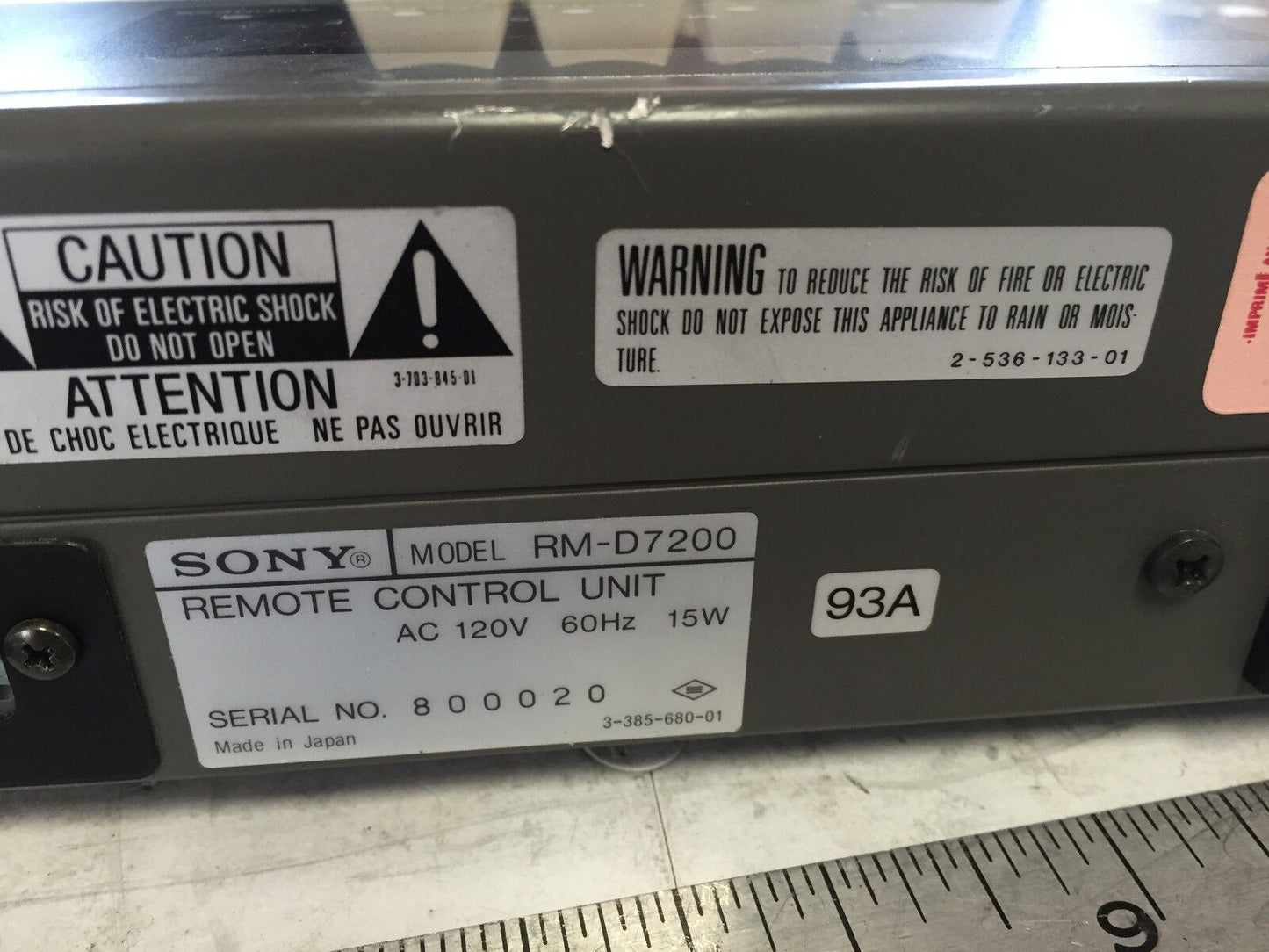 Sony Rm-D7200 Dual Remote Control Unit (One Keypad Missed),Cl