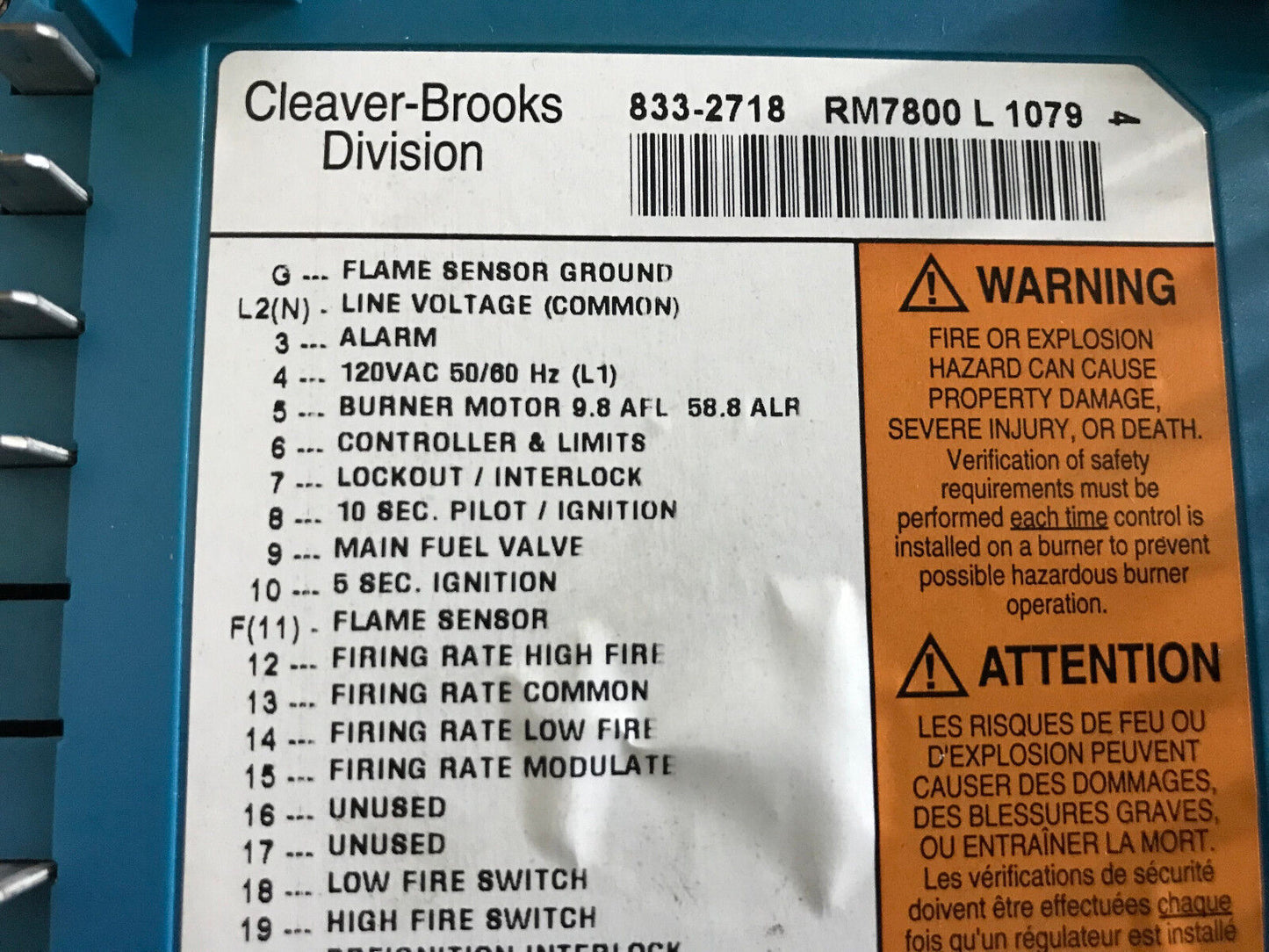 Cleaver Brooks 833-2718,Cleaver Brooks 833-2718 Rm7800l1079,833-2730,833-2725,Bm