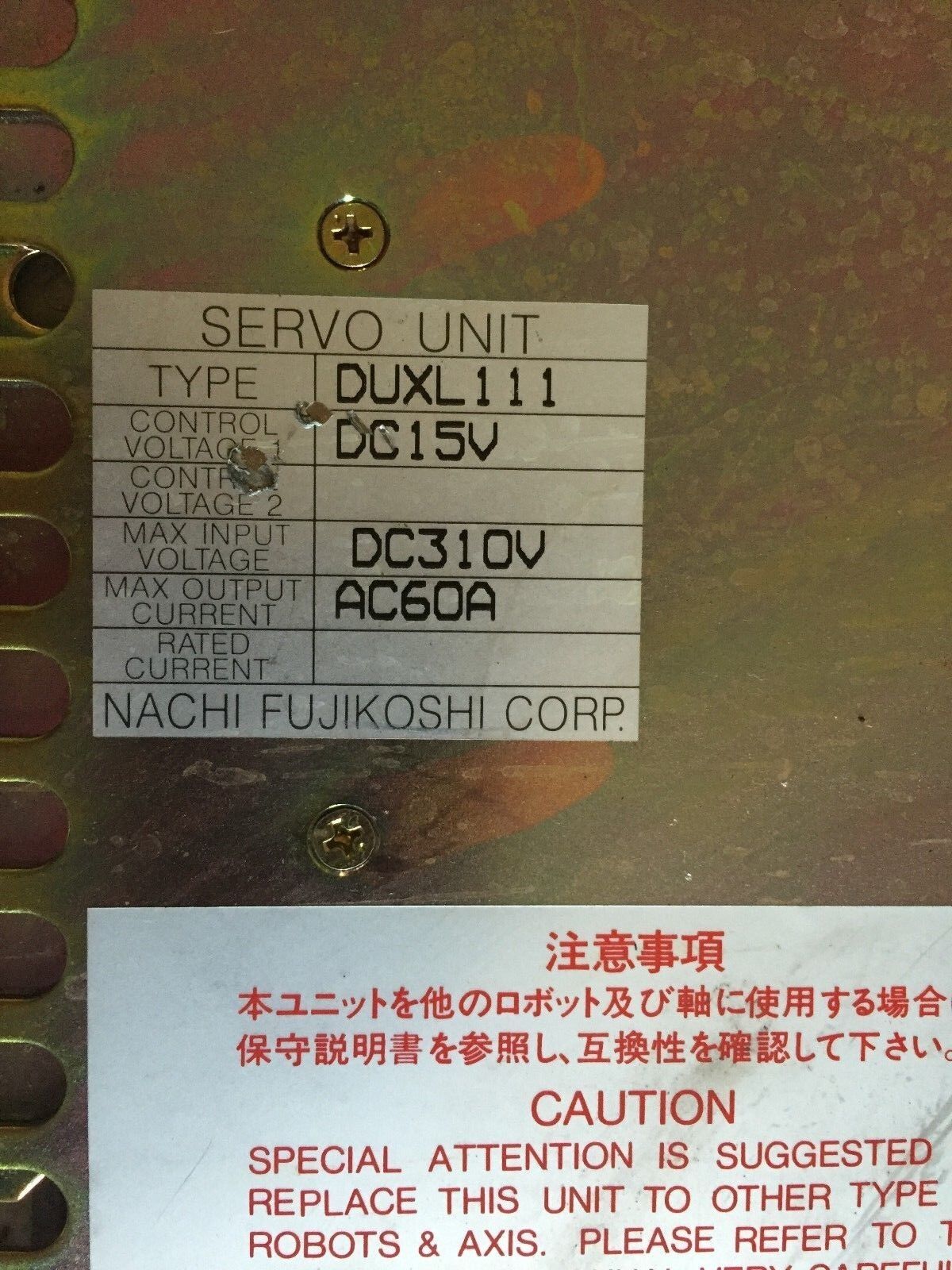 Nachi Fujikoshi Duxl111,Icr34434, 92040326, Dc15v Servo Unit,Av