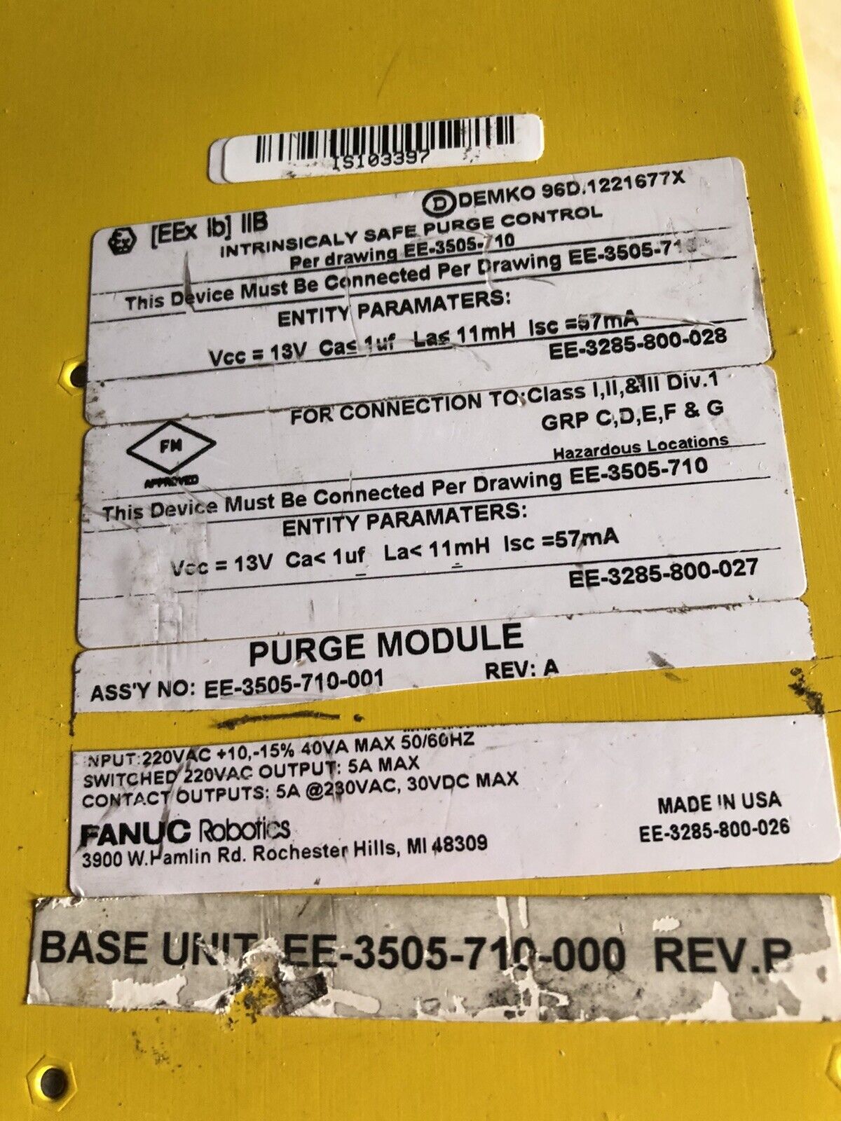 Fanuc Ee-3505-710-001 Robiotics A05b-2406-C120 Purge Module,Ee-3285-800-028,Cf