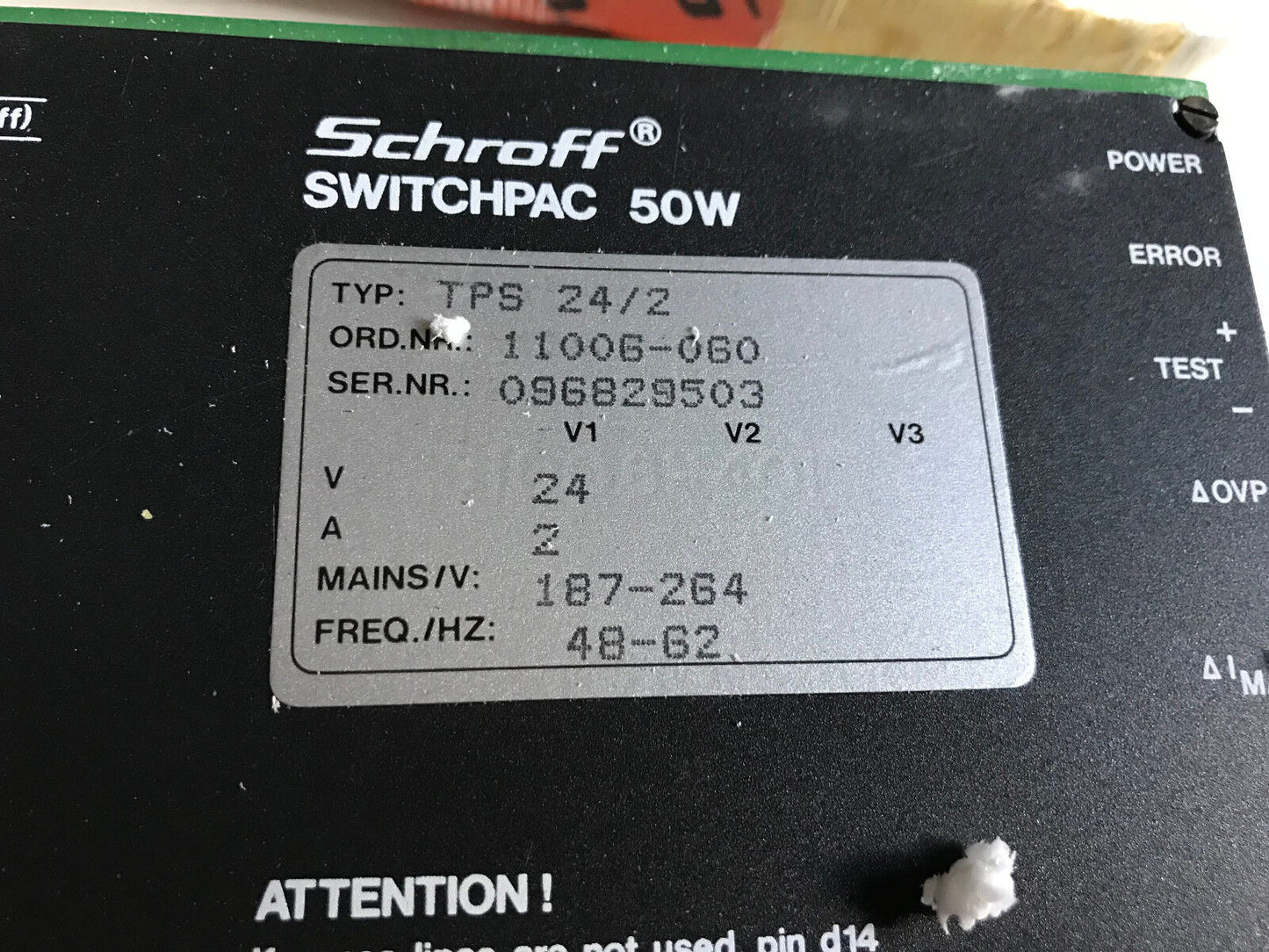 Schroff Tps 24/2,Tps 24 24Vdc Switchpac 50W Power Supply,11006-060,24Vdc,Sh