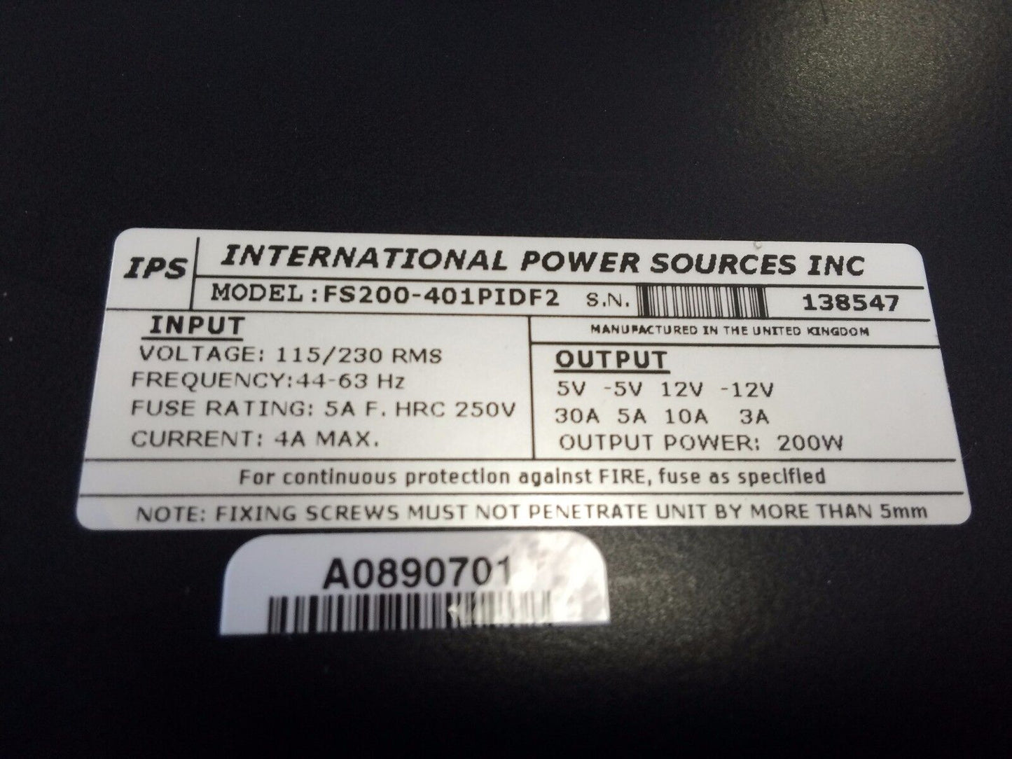 International Power Sources Inc Fs200-401Pidf2, Ips Fs200-401Pidf2,Sj