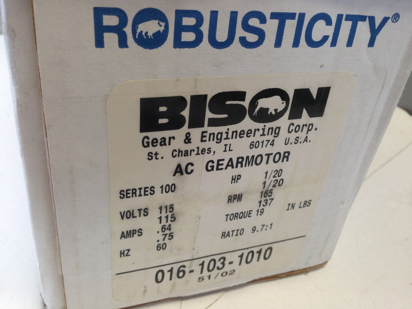 New Bison 016-103-1010 Gear Motor Gearmotor 1/20Hp Ratio 10:1 165Rpm,Ey,Di