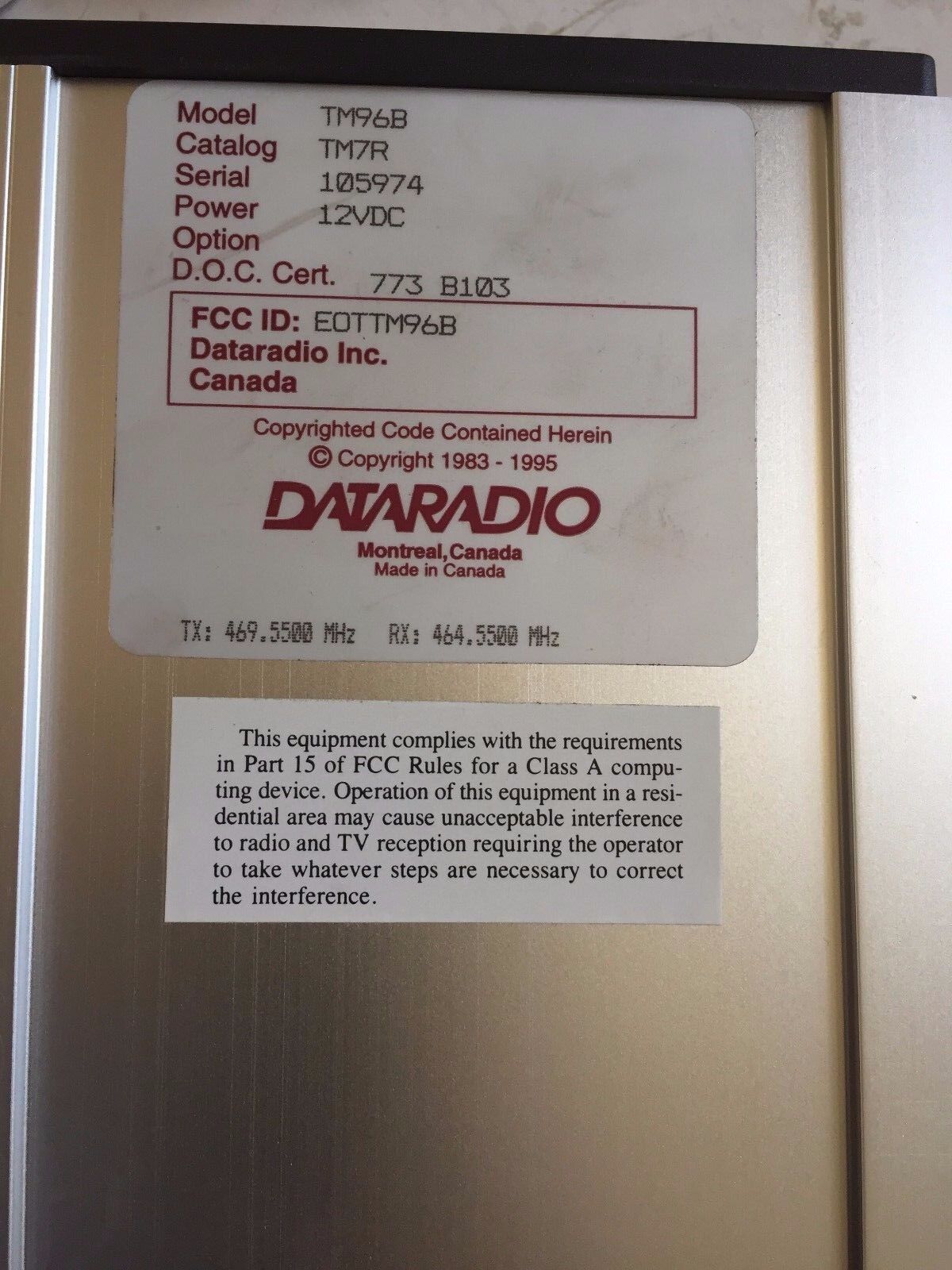 New Dataradio Tm96b, T-Modem 96, 12Vdc 2W Tm96b,Ec