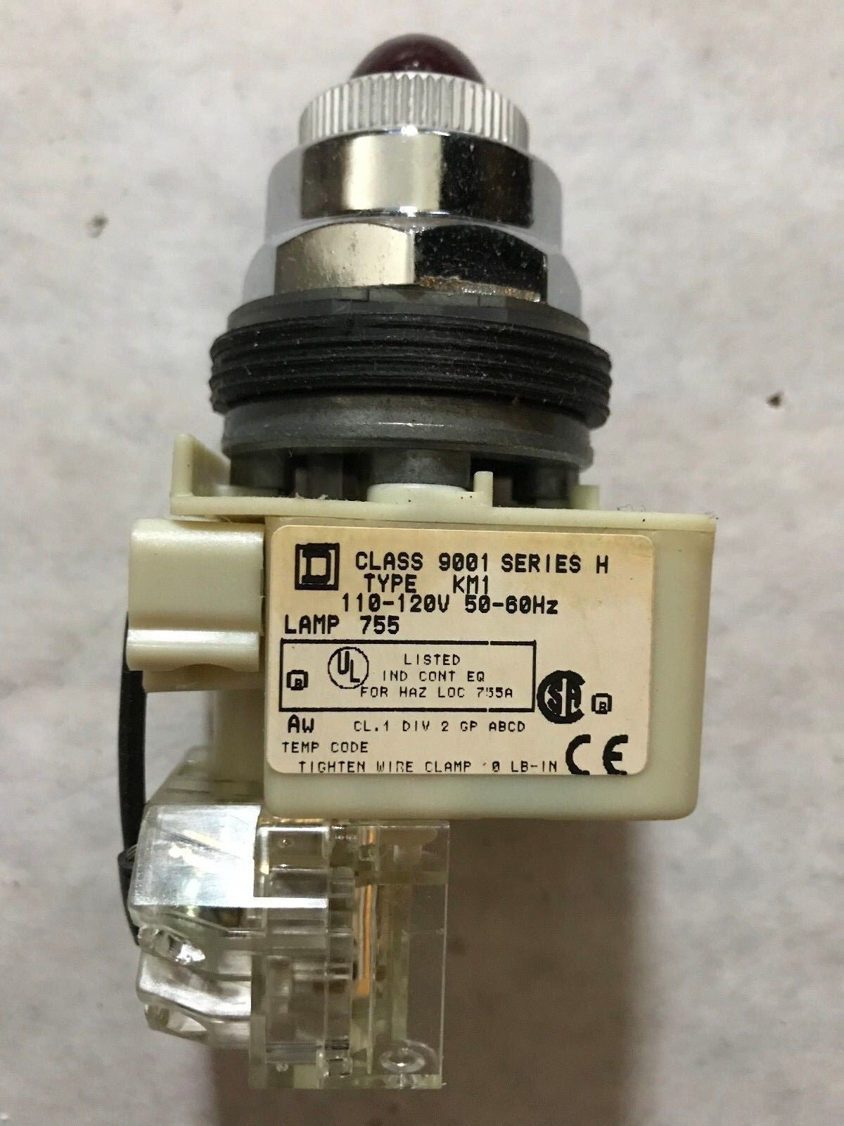 Lot 2 Square-D Class 9001 Km1,Km1r6,120V Push Test Pilot Light Red Lens,St