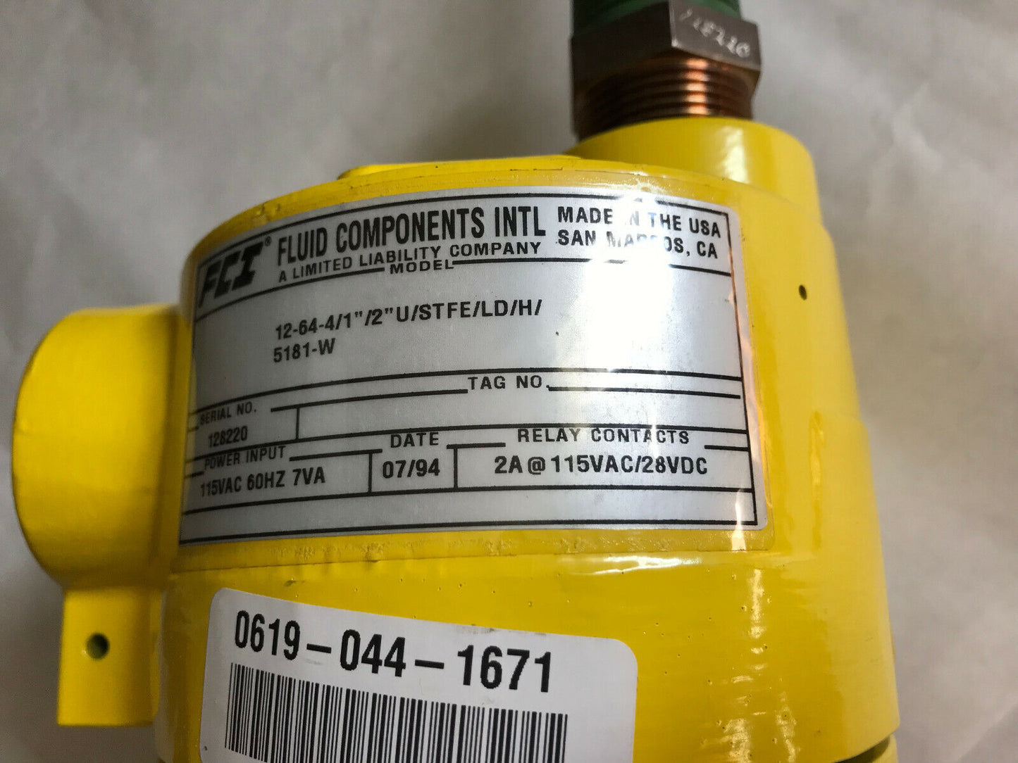 Fluid Components Intl 29/30 A2a Flow Switch 12-64-4/1"/2"U/Stfe/Ld/H/5181-W,Tg