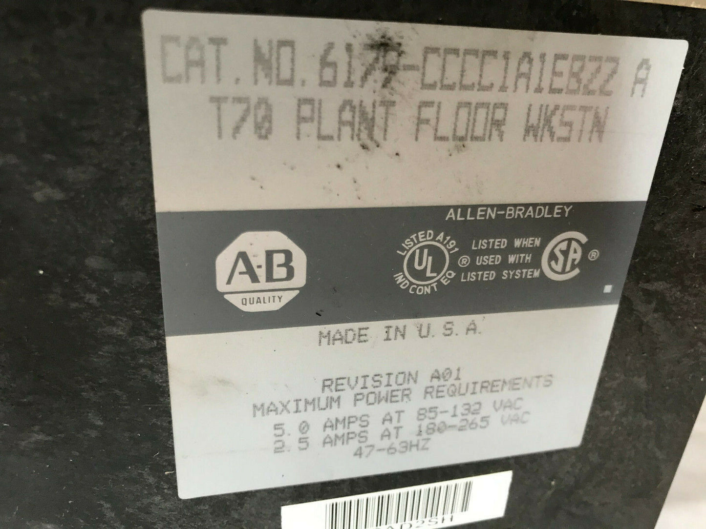 Allen Bradley 6179-Cccc1a1ebzz A T70 Plc Controller, Plant Floor Wkstn,Th